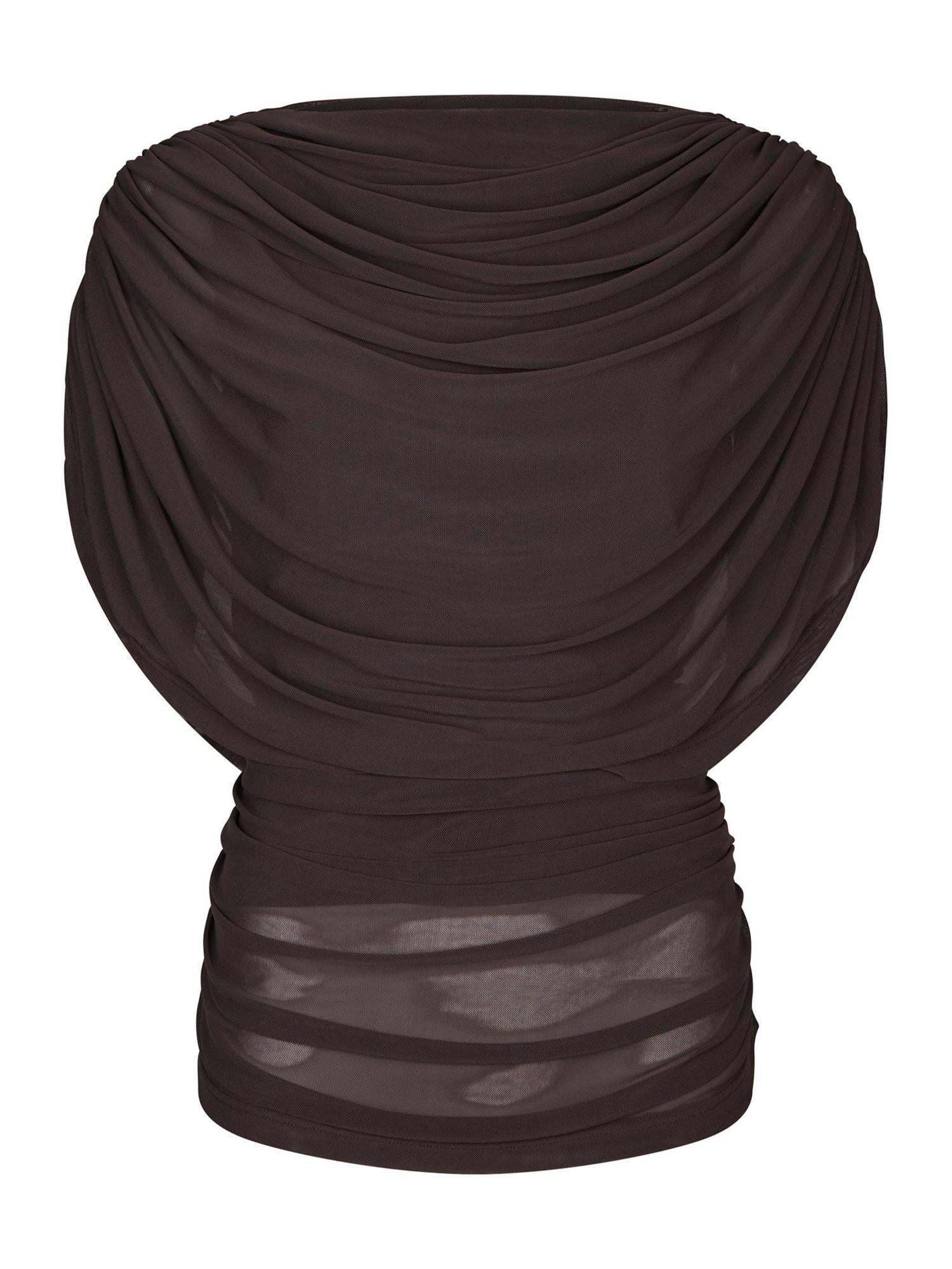 Cottuna Drapy mesh Top Brown