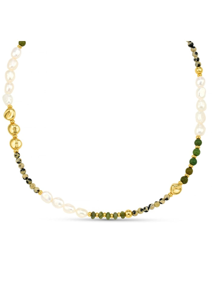 Moss Semi Precious & Pearl Mixed Bead Necklace