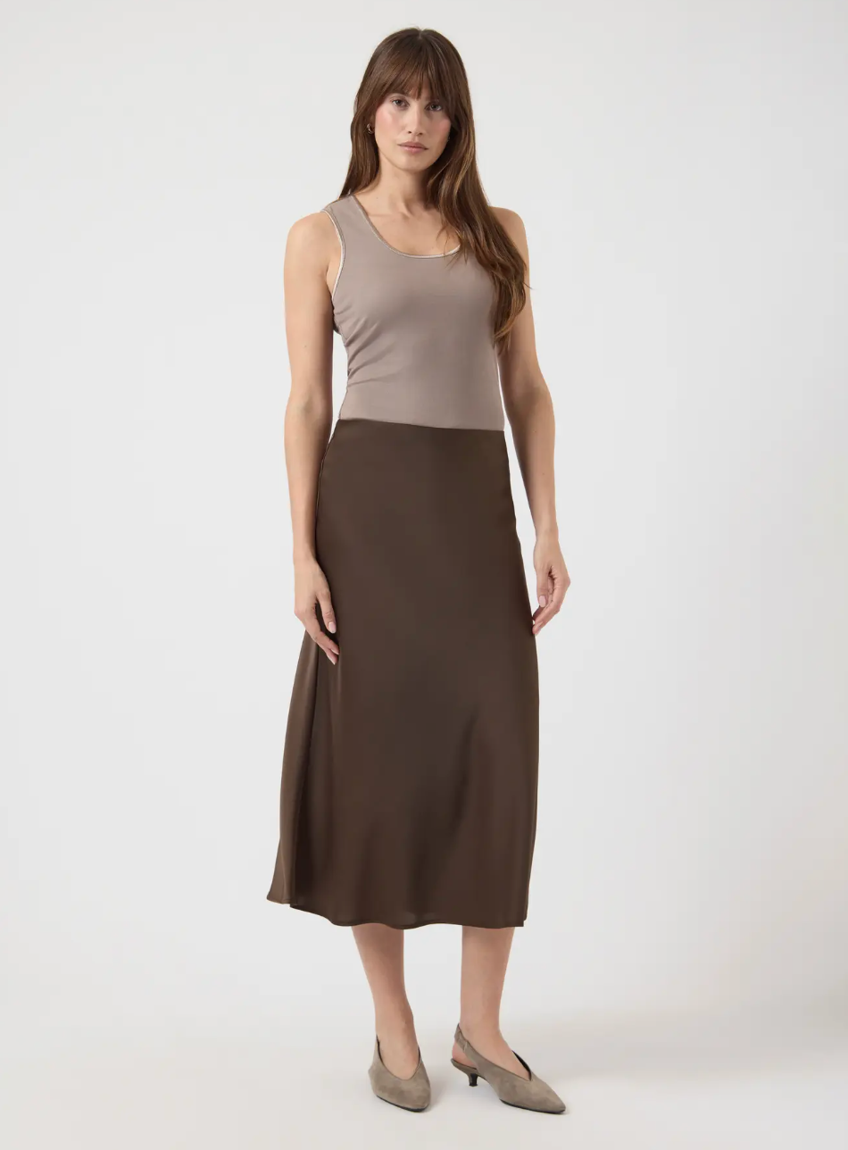 YASPELLA Midi Skirt Chocolate Brown