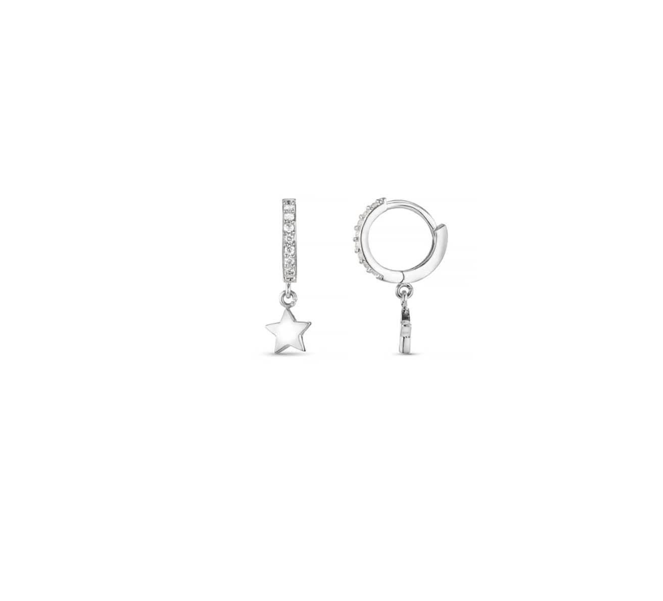 Pave Mini Micro Star Drop Hoop Silver