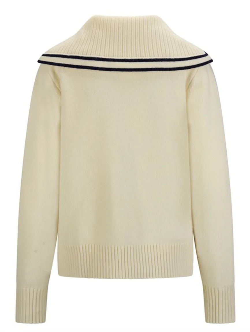 Oceana Merino Sweater White Navy Contrast