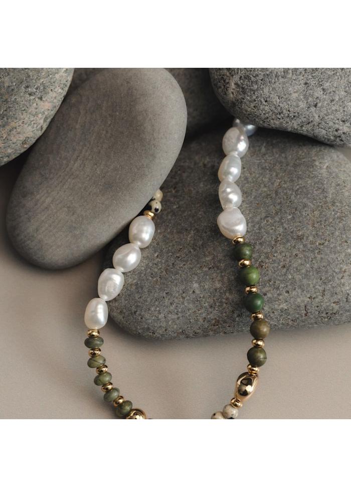 Moss Semi Precious & Pearl Mixed Bead Necklace
