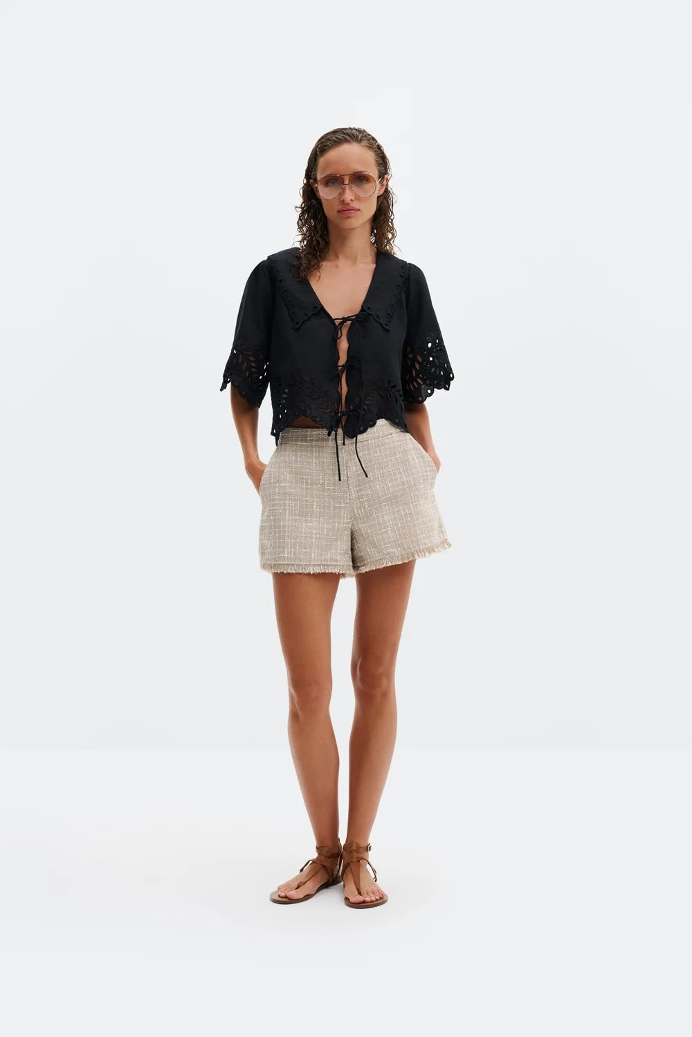 Estela Broderie Anglais Blouse Black