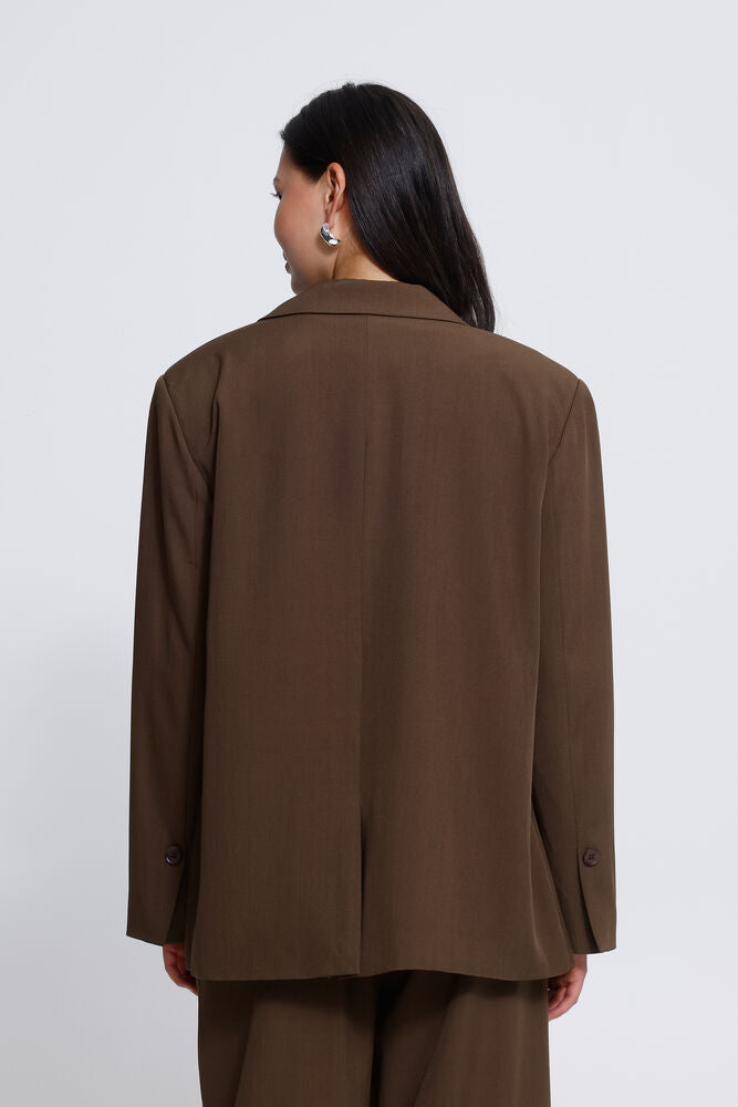 Fava Oversized Blazer Slate Black Melange Brown