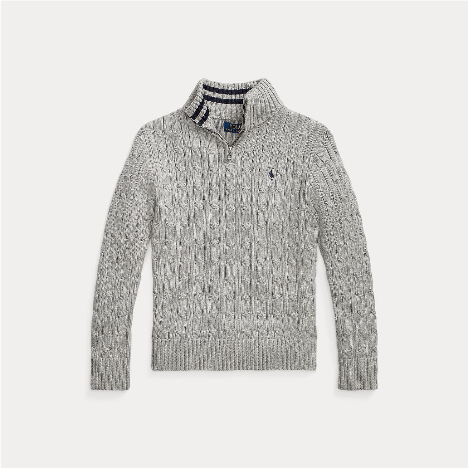 Cable-Knit Cotton Quarter-Zip Sweater Andover Heather