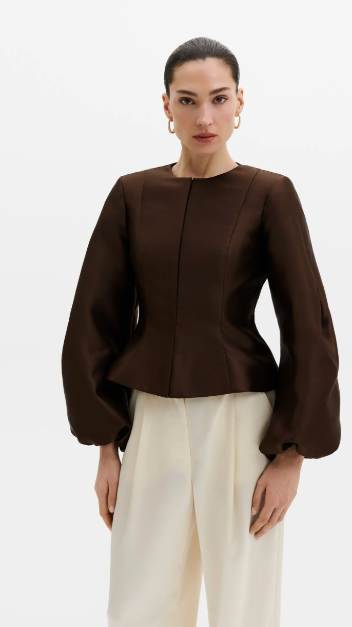 Vendela Balloon Sleeve Blouse Dark Brown