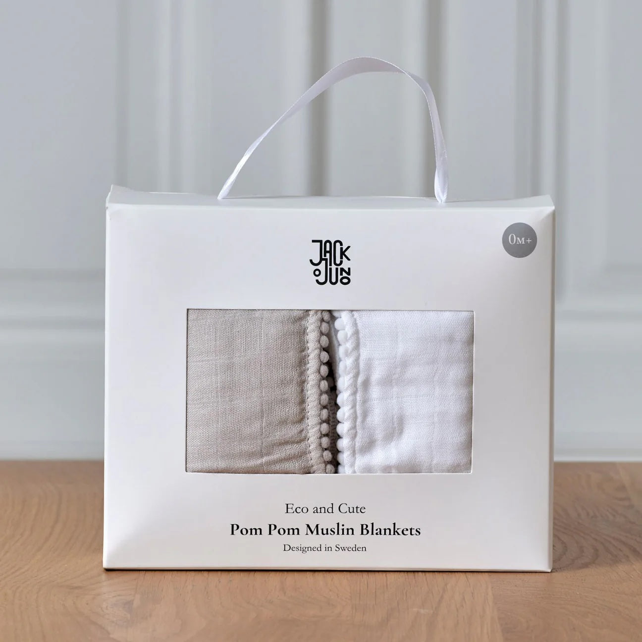 Pom Pom Muslin Blankets (2-pack) Pearl And Dusty Gray