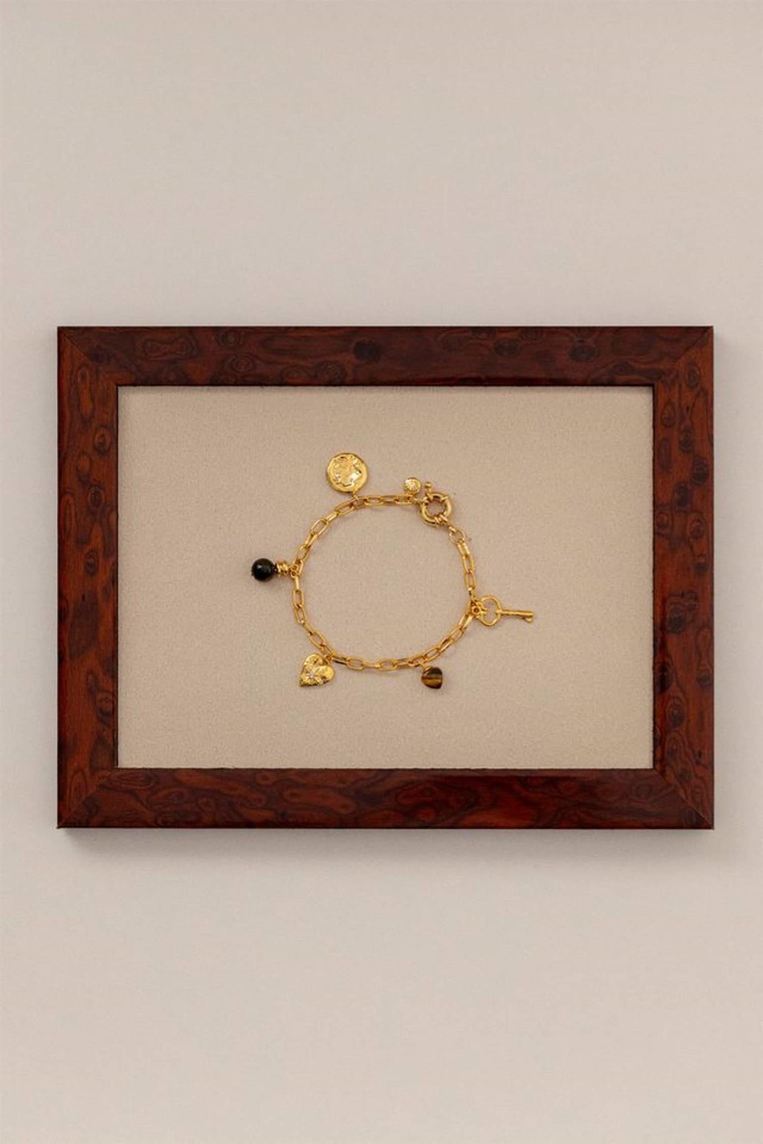 Mixed Charm & Tigers Eye Braclet Pale Gold