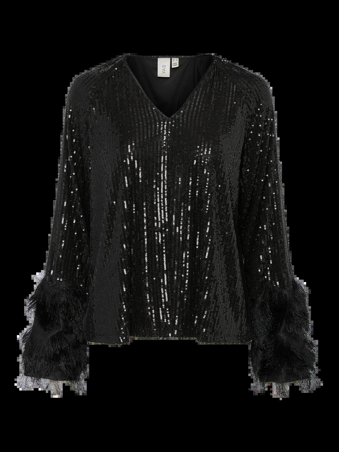 YASFLOW V-Neck Sequin Top Black