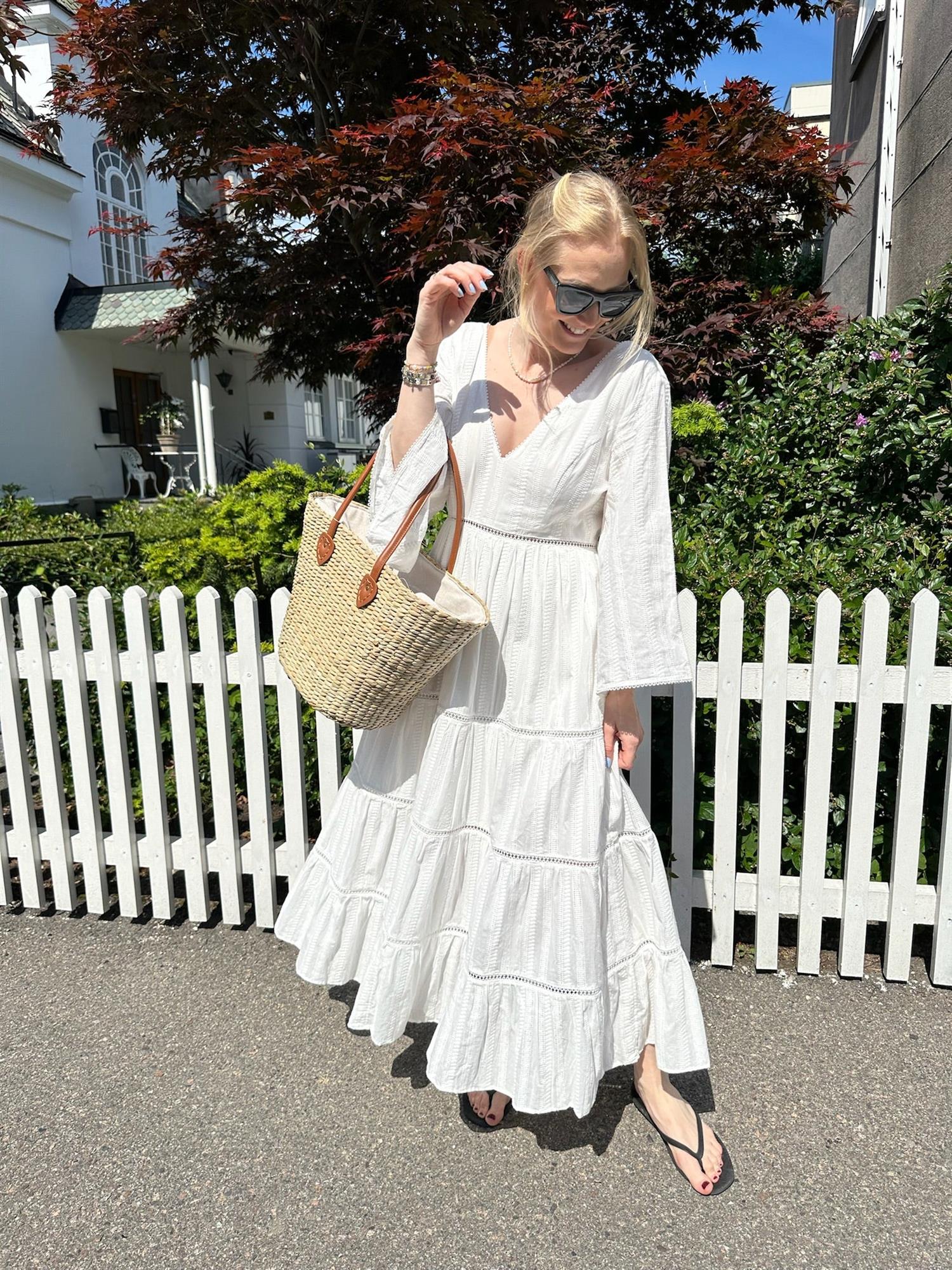 Vanessa Wide Sleeve Embroidered Cotton Maxi Dress White