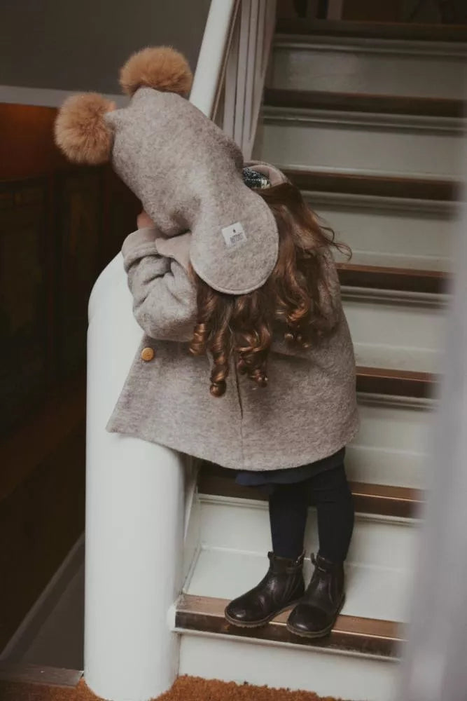 Balaclava Ears Wool Alpaca Pompoms Camel Melange