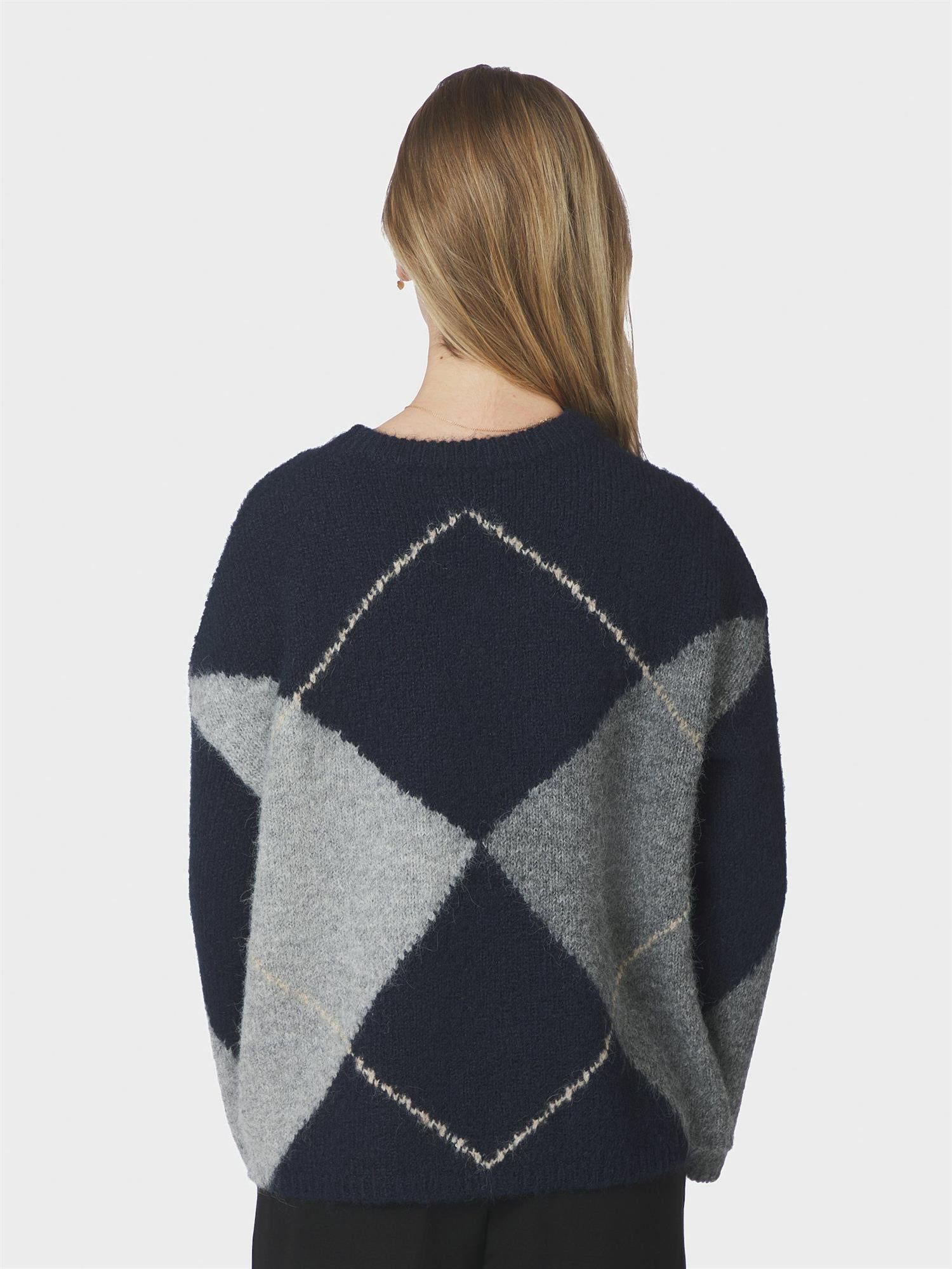 Inga Check Fluff Knit Blouse Navy