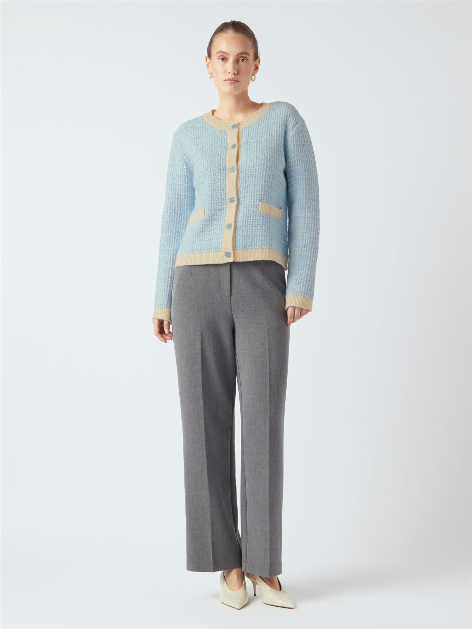 YASLIVIA Short Knit Cardigan Birch/Clear Sky