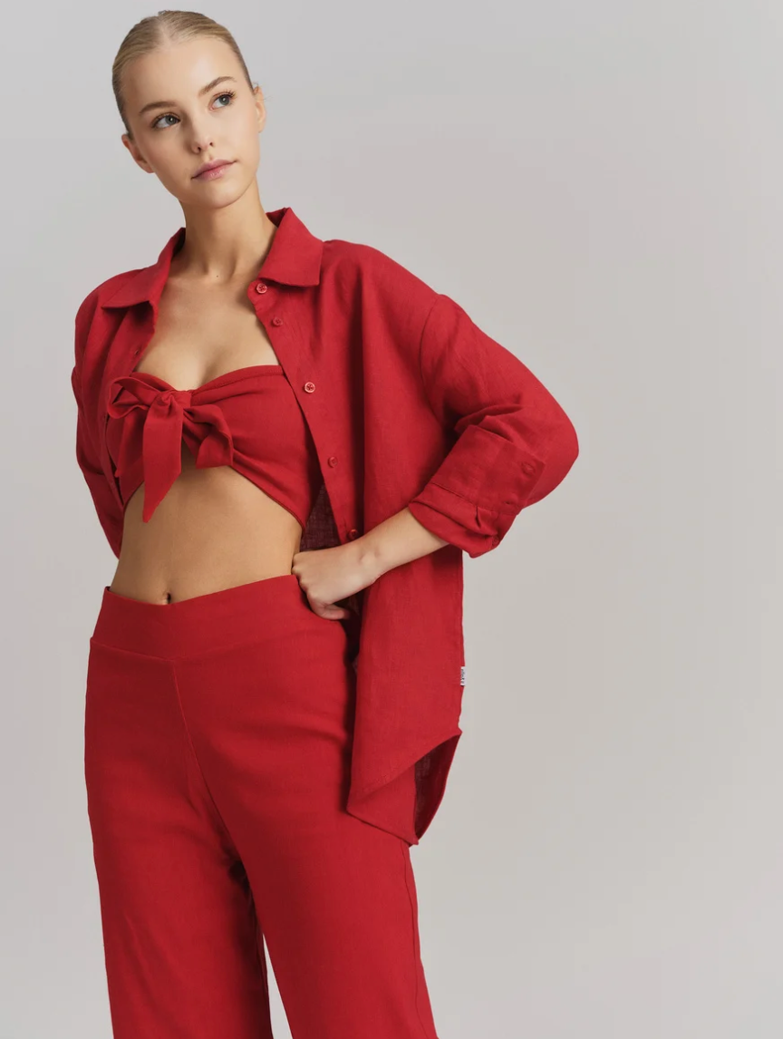 Molly Stretch Linen Pants Red