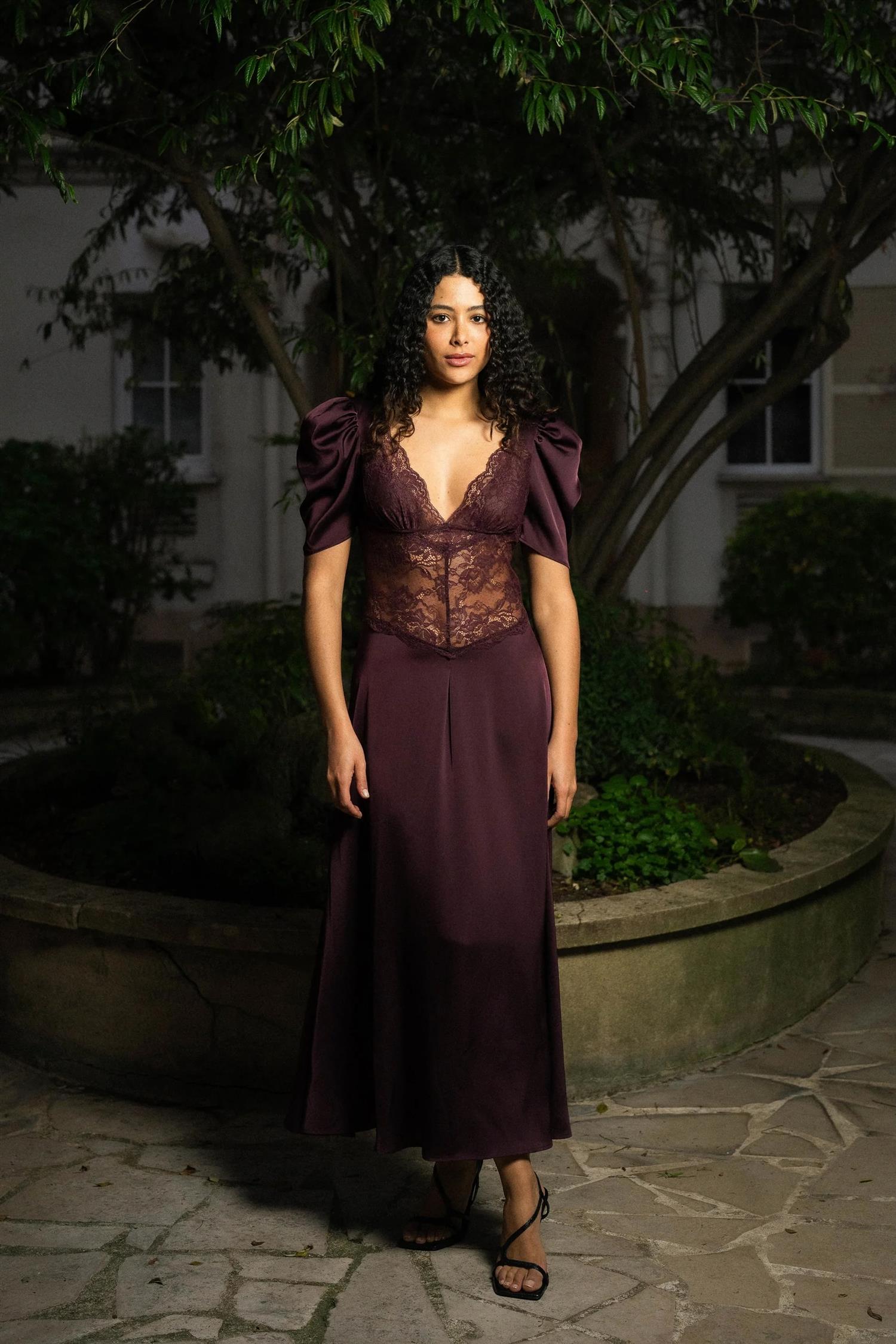 Francis Lace Midi Dress Burgundy