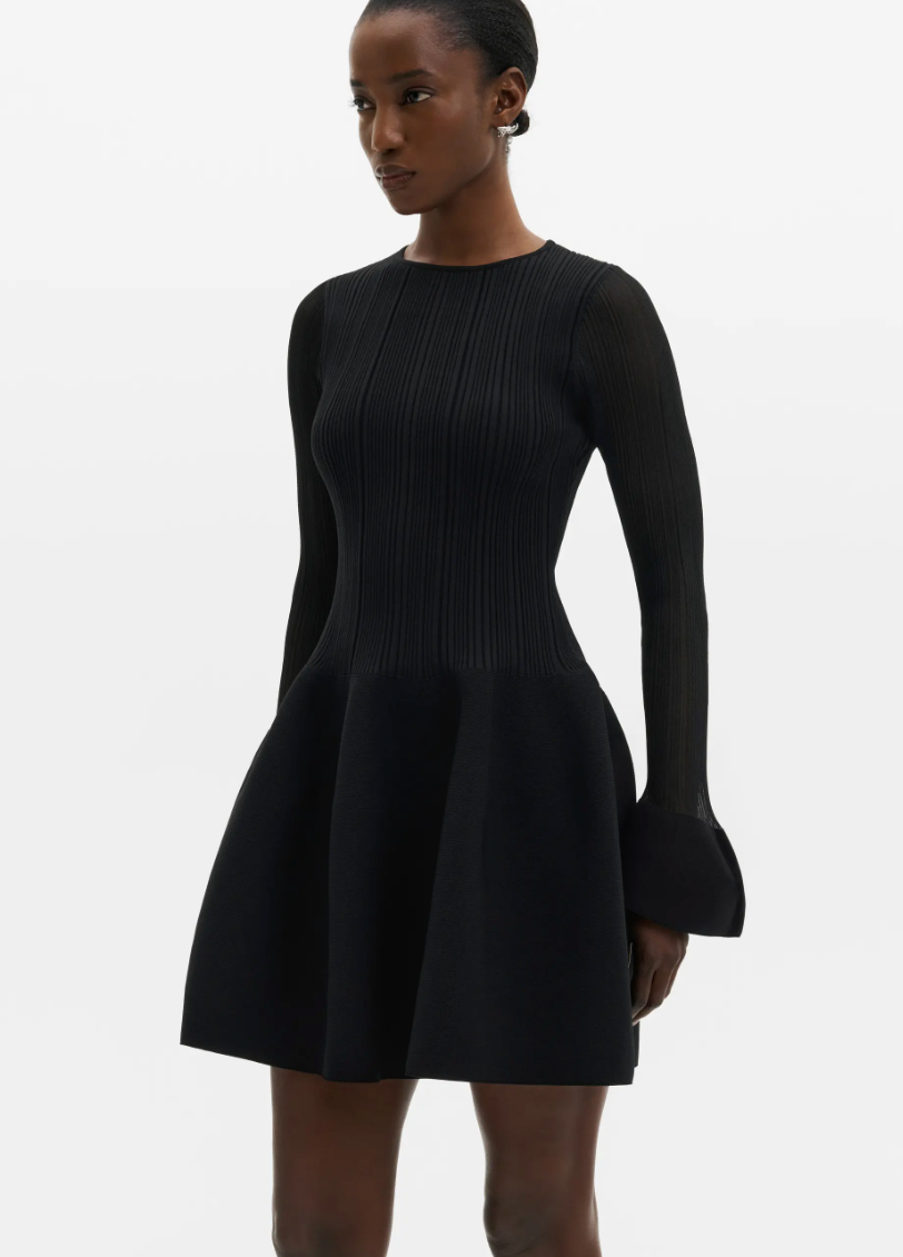 Elona Voluminous Skirt Knitted Mini Dress Black