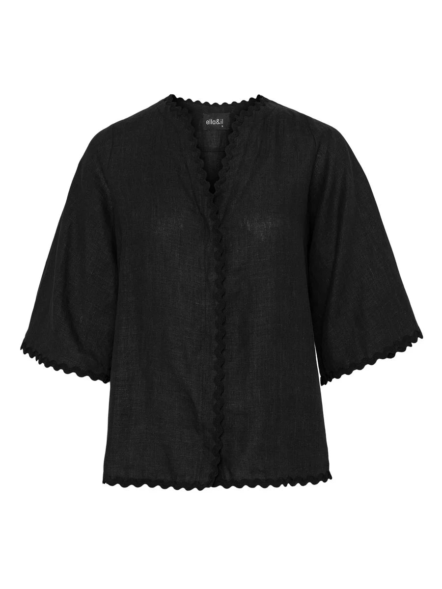 Celia Wavy Linen Shirt Black