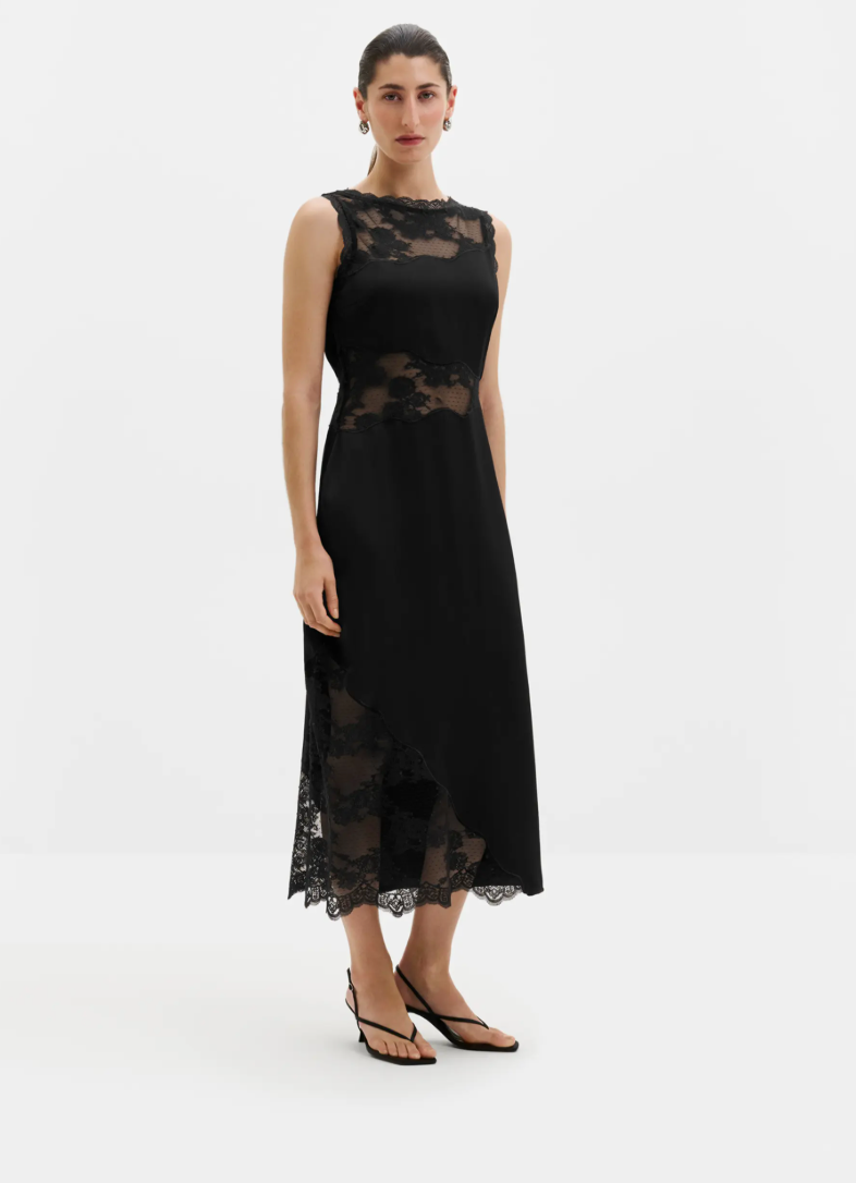 Desire Lace Trimmed Cut Out Midi Dress Black