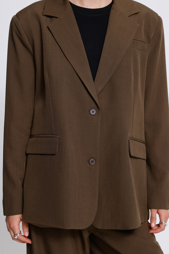 Fava Oversized Blazer Slate Black Melange Brown