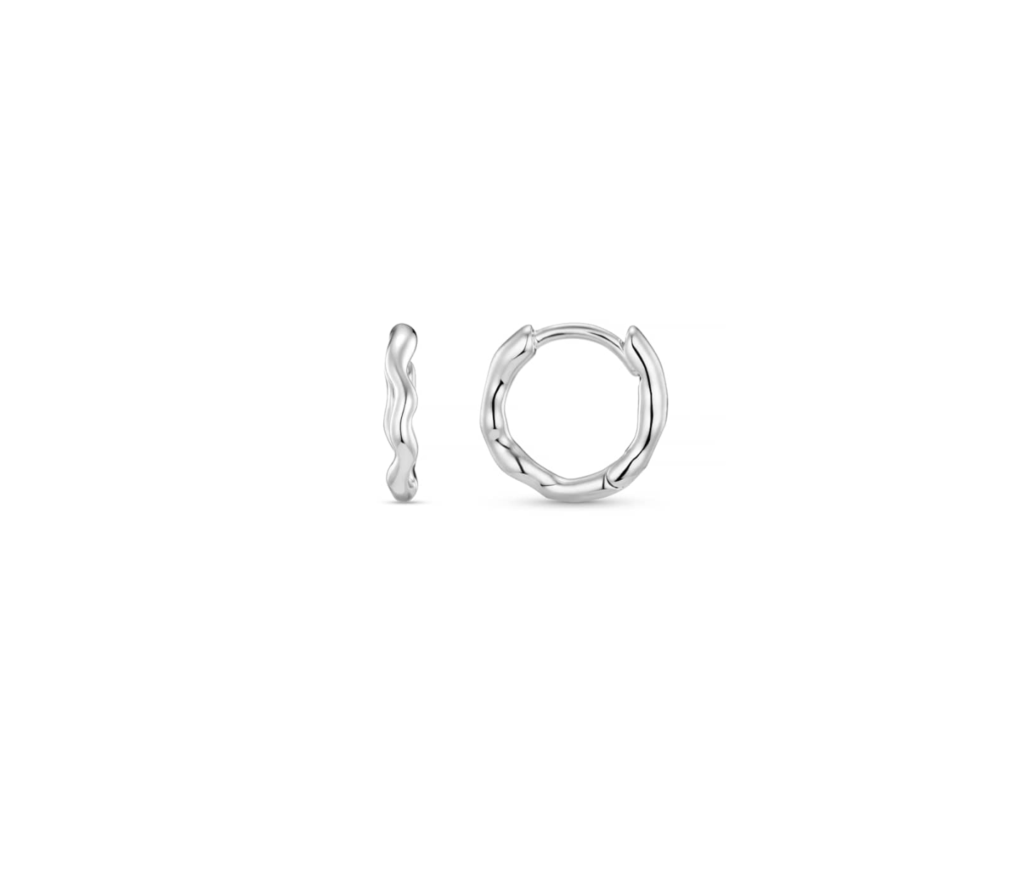 Organic Round Wave Huggie Hoop Silver
