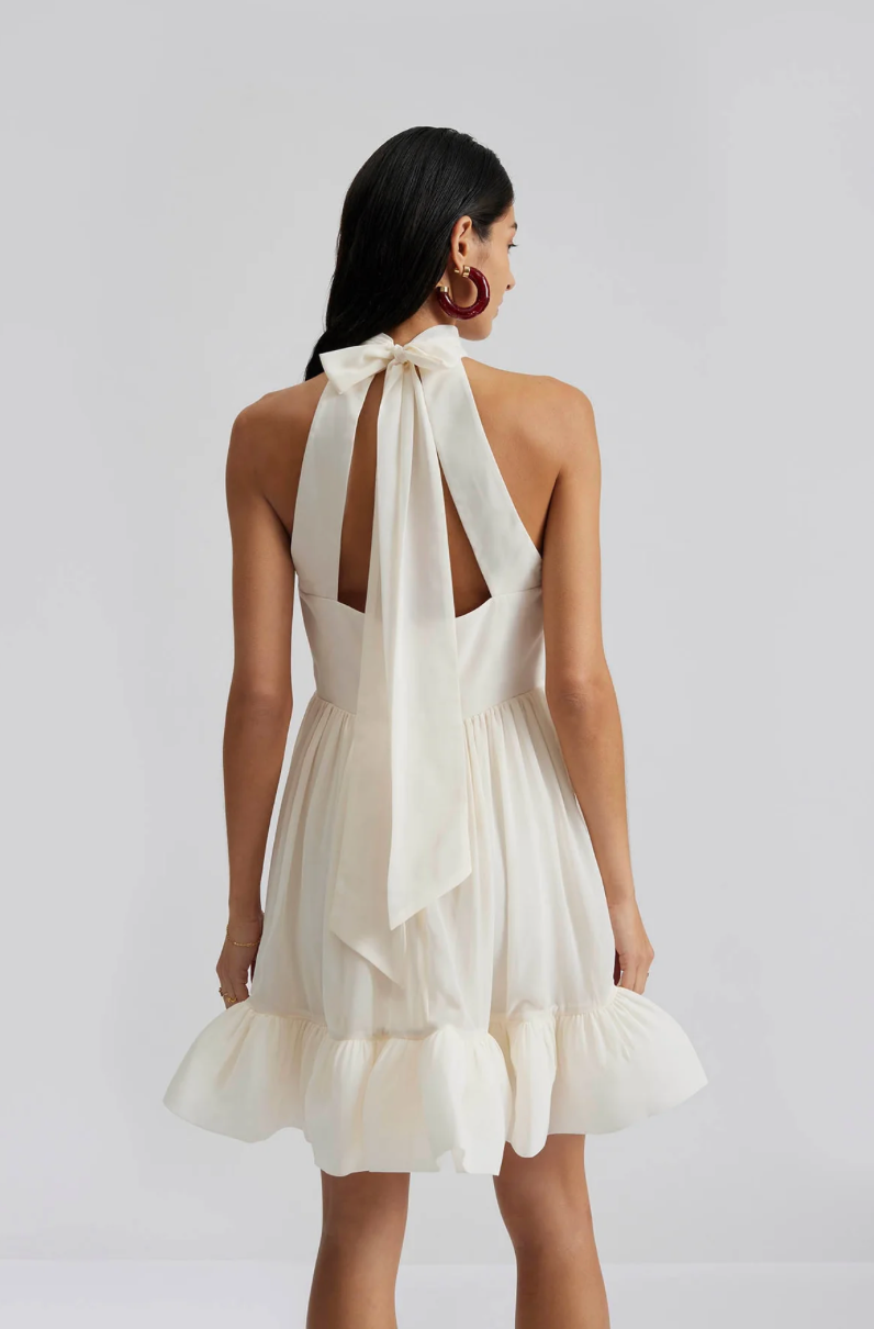 Fern Halterneck Ruffled Mini Dress White