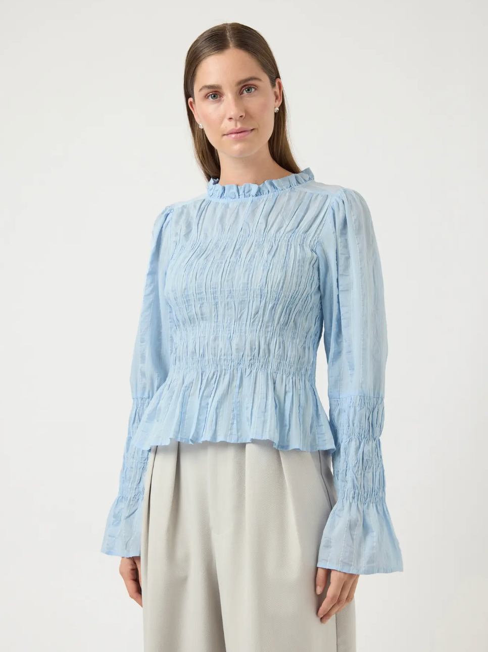 YASRAVA LS Smock Top Skyway/Star White