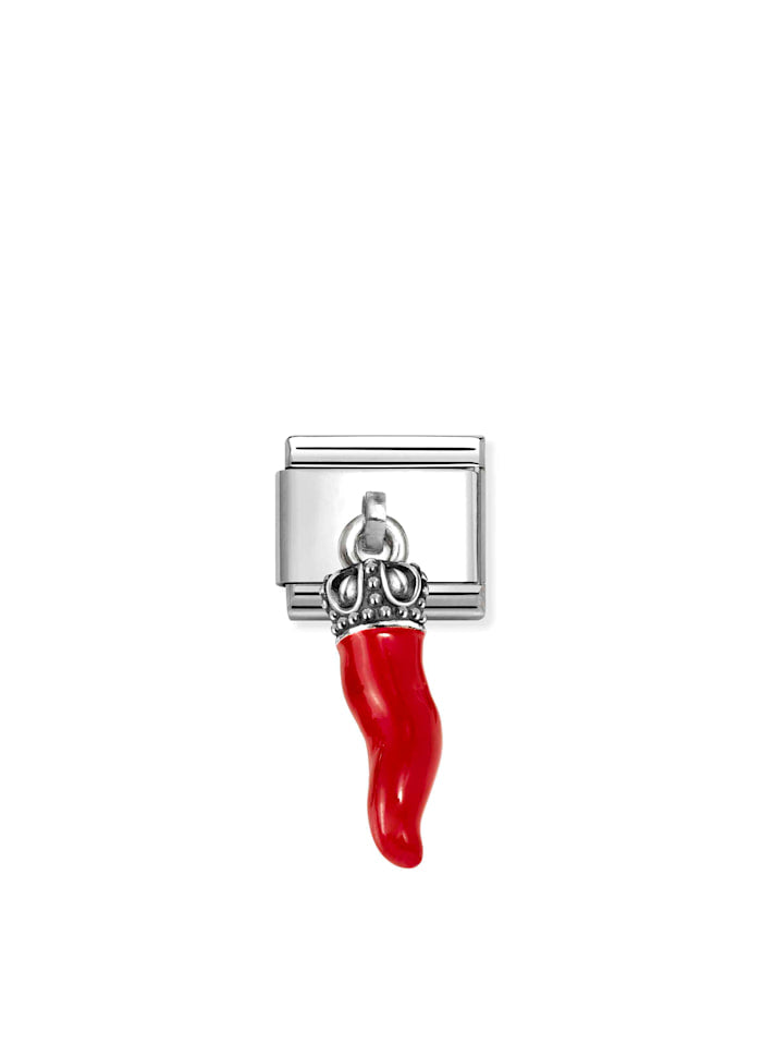 Charm Silver Red Horn