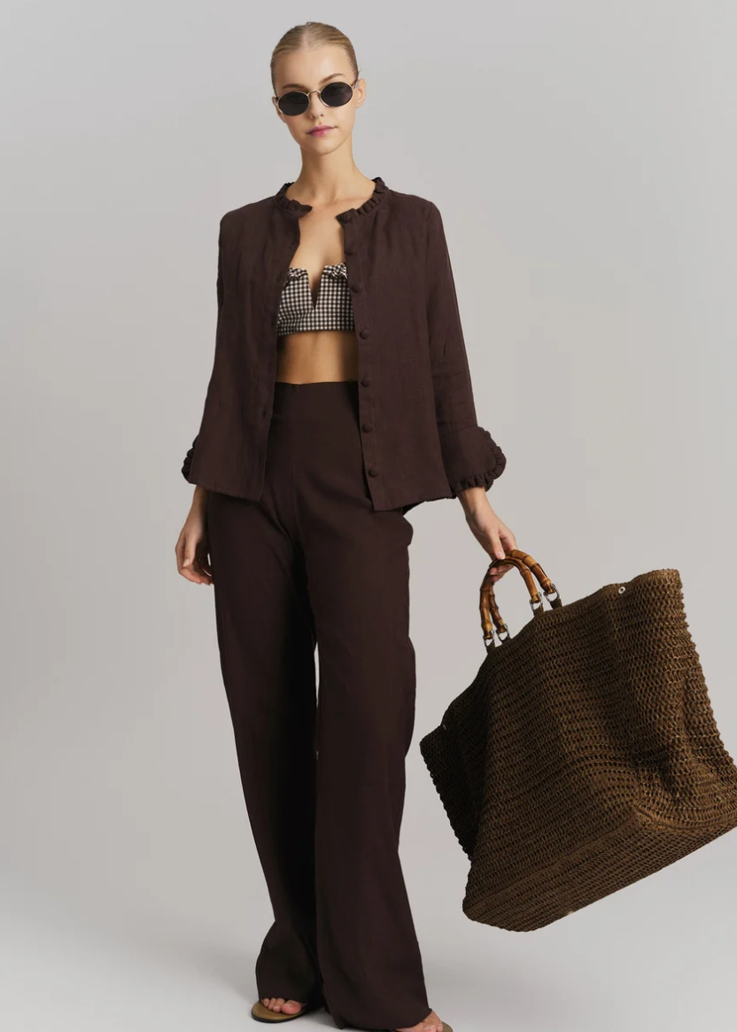 Molly Stretch Linen Pants Dark Brown