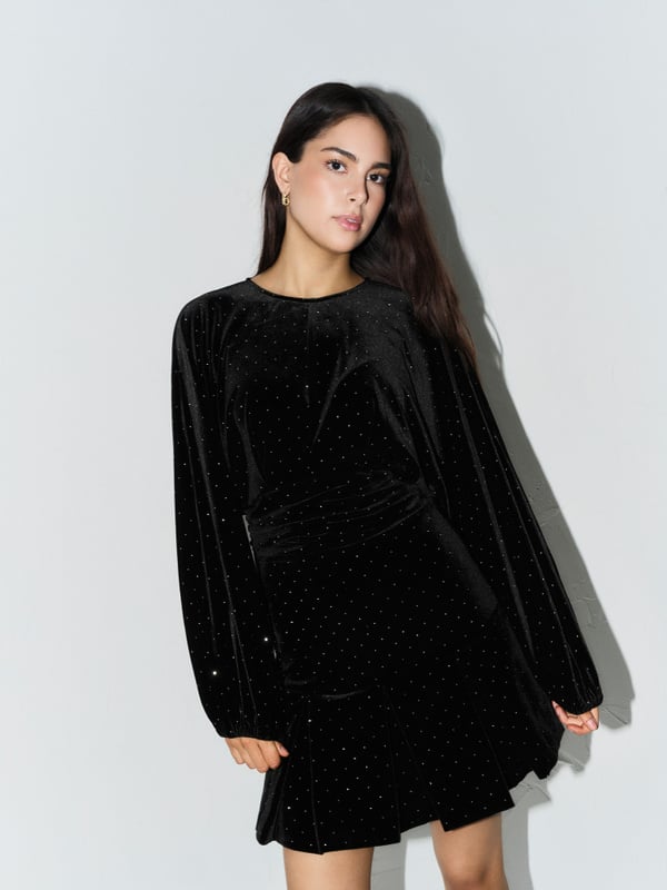 Jamal Stud Velour Dress Black