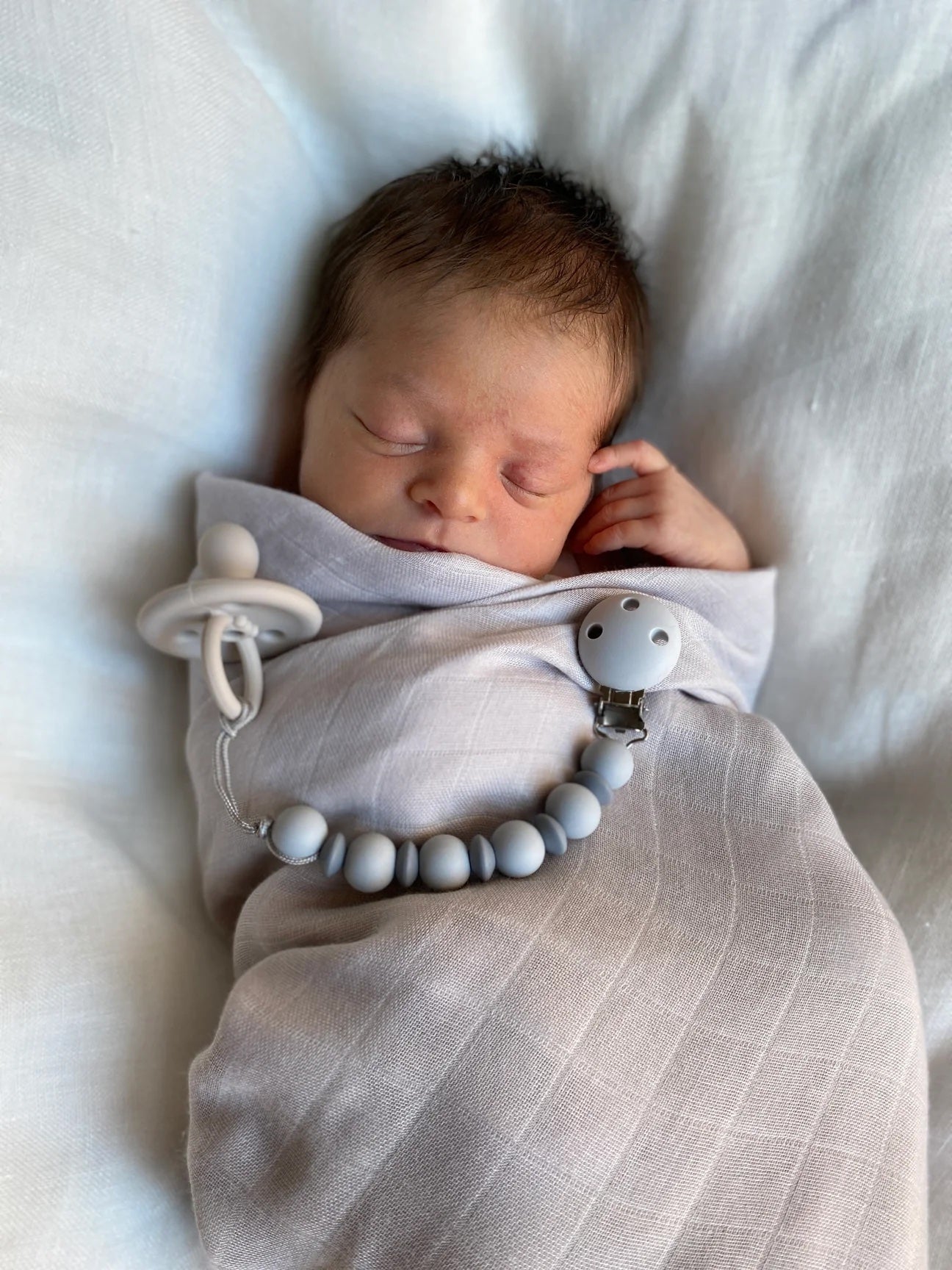 Pacifier Clip Pale & Dark Grey