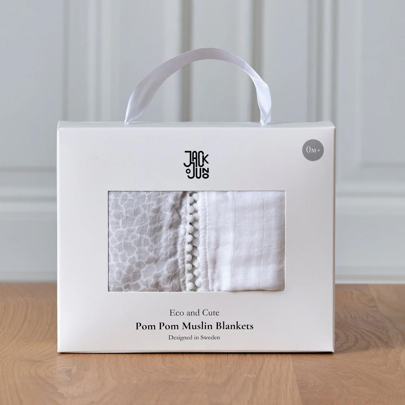 Pom Pom Muslin Blankets (2-pack) Pearl And Giraffe Gray