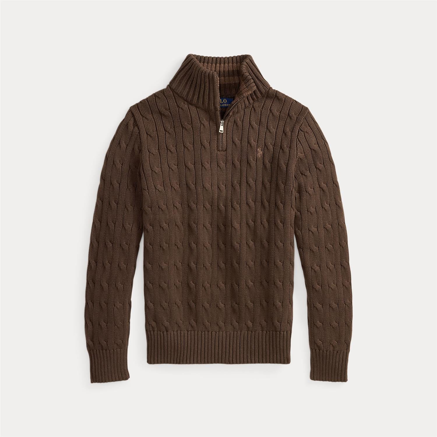 Cable-Knit Cotton Quarter-Zip Sweater Nutmeg Brown