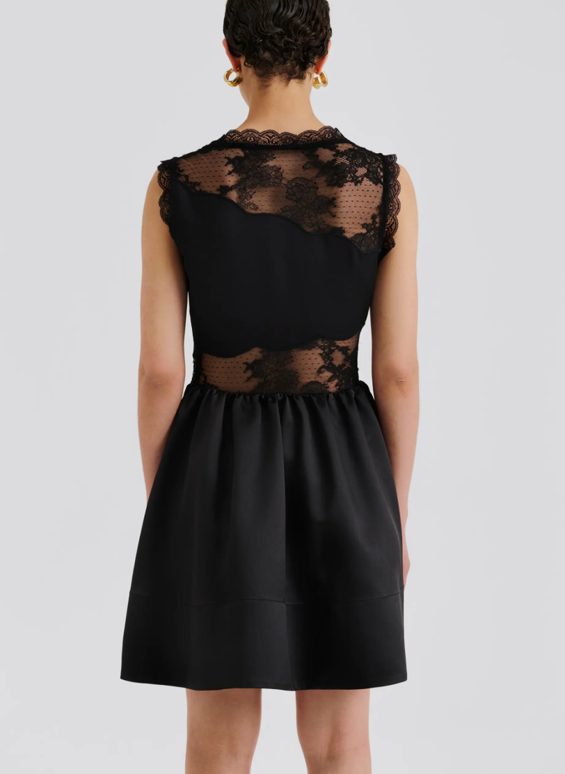 Rosy Lace Trimmed Cut Out Mini Dress Black
