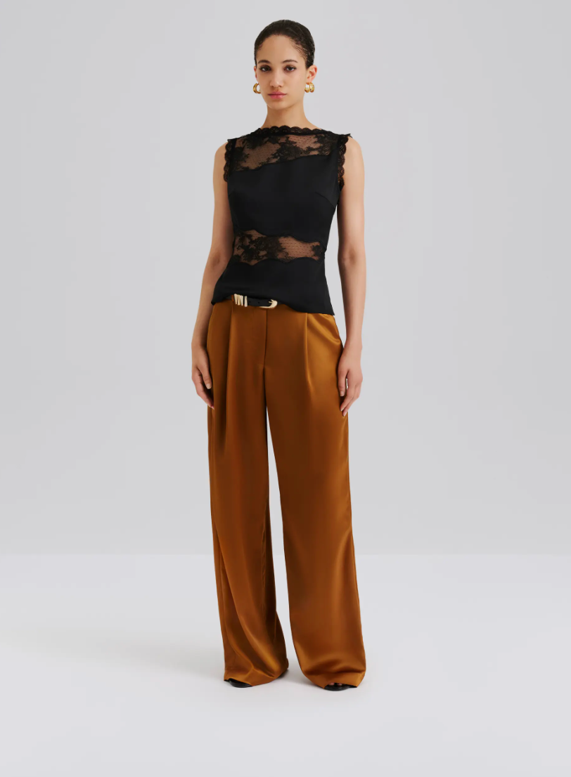 Desire Lace Trimmed Cut Out Top Black