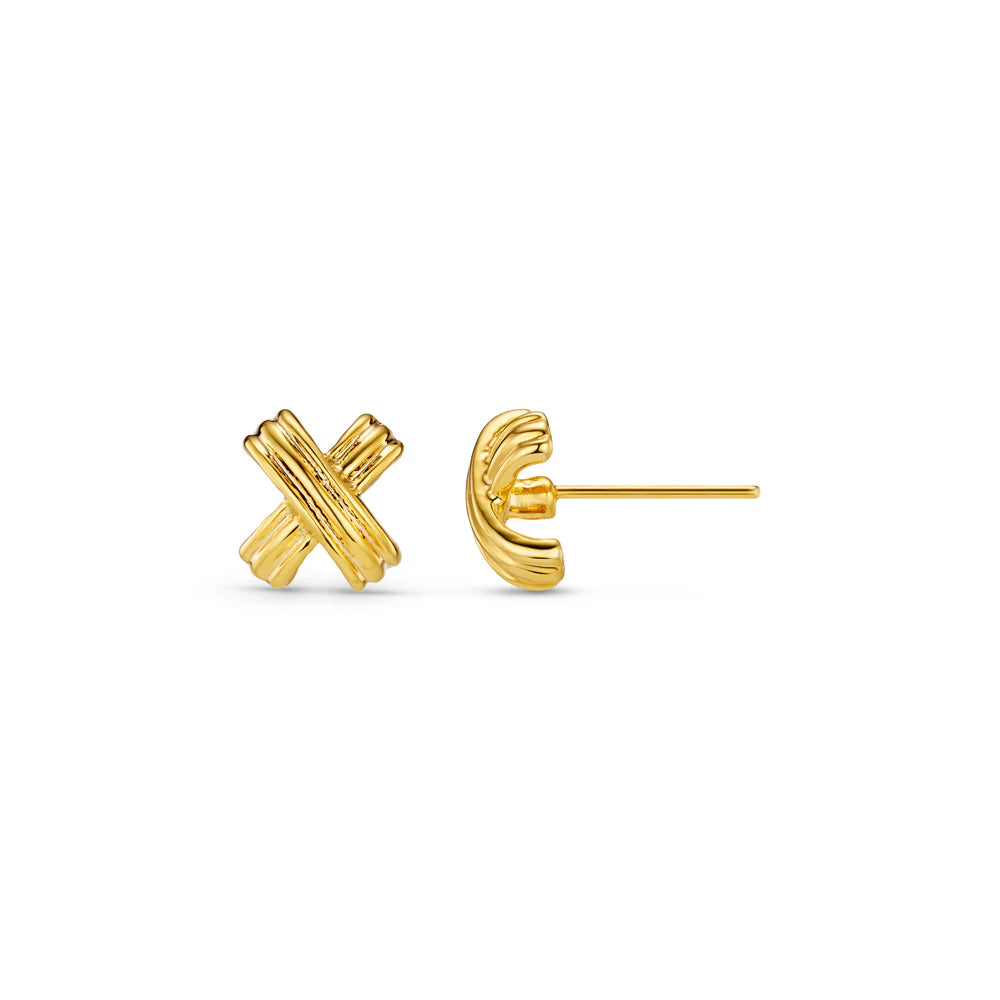 Linear Cross Stud Earrings Gold