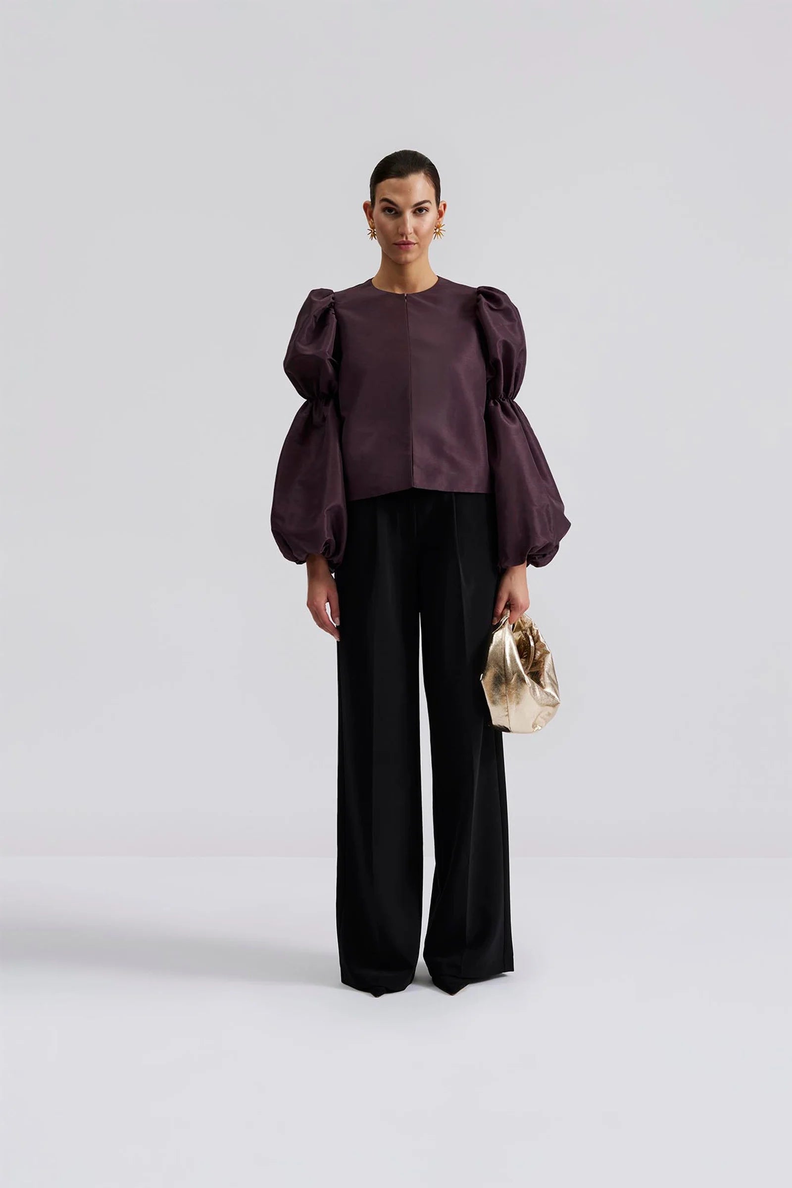 Zoey Double Pouf Sleeve Blouse Plum