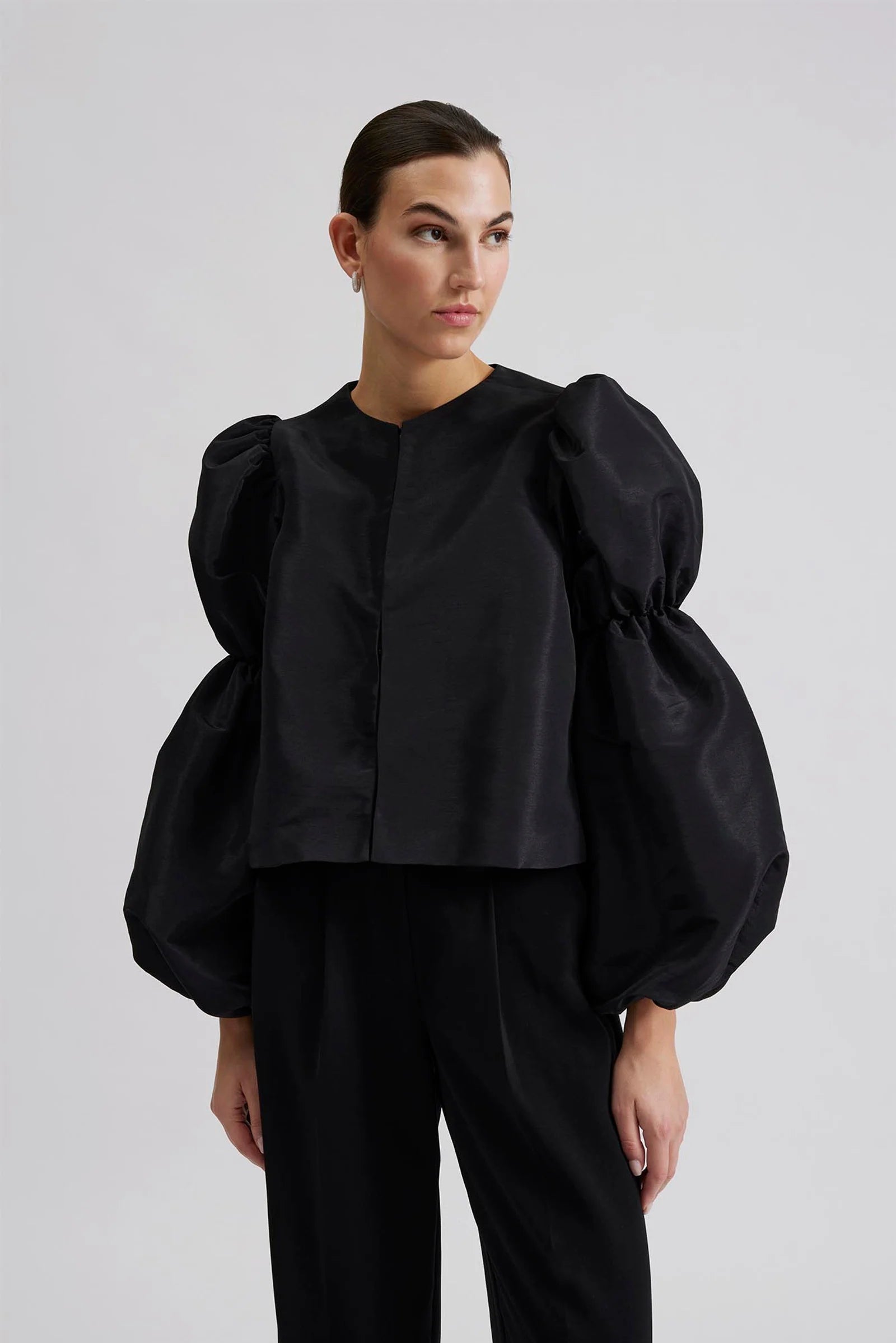 Zoey Double Pouf Sleeve Blouse Black