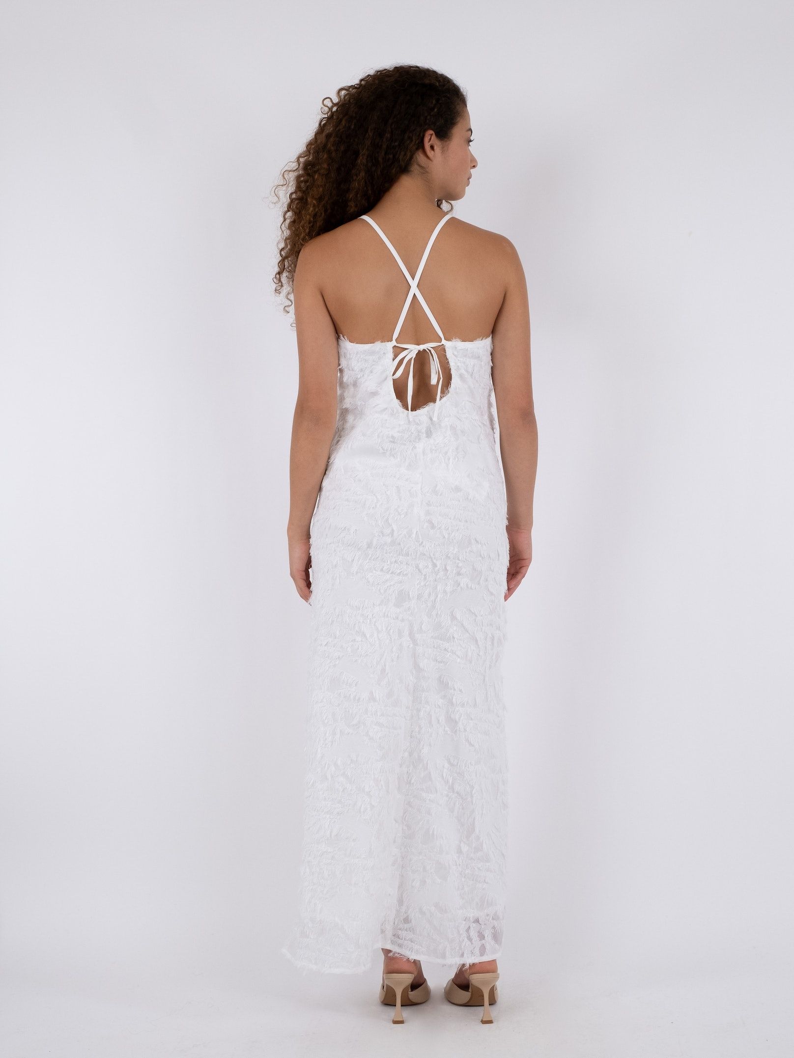 Clia Fringe Dress White