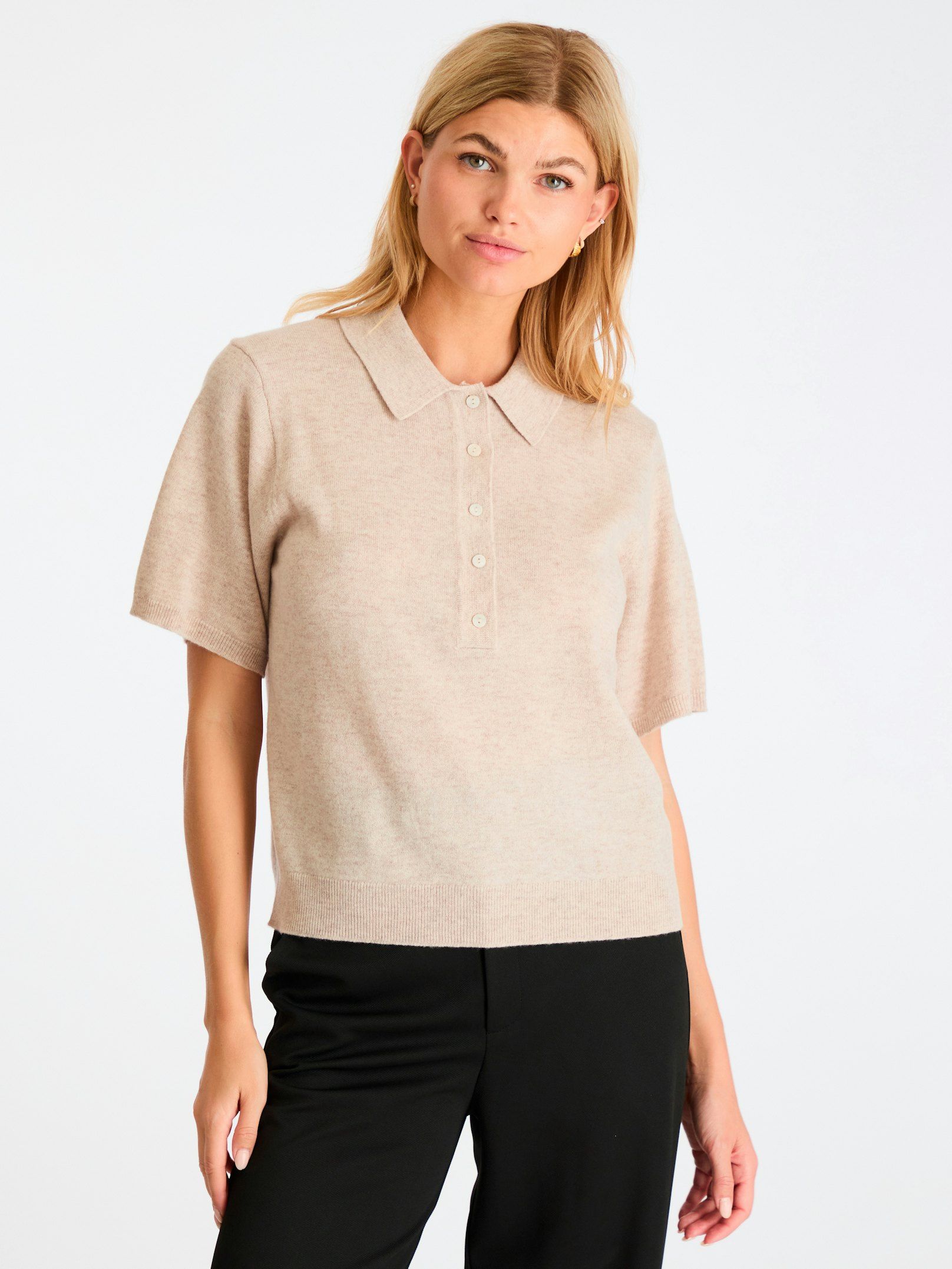 Gracie Knit Polo Tee Sand Melange