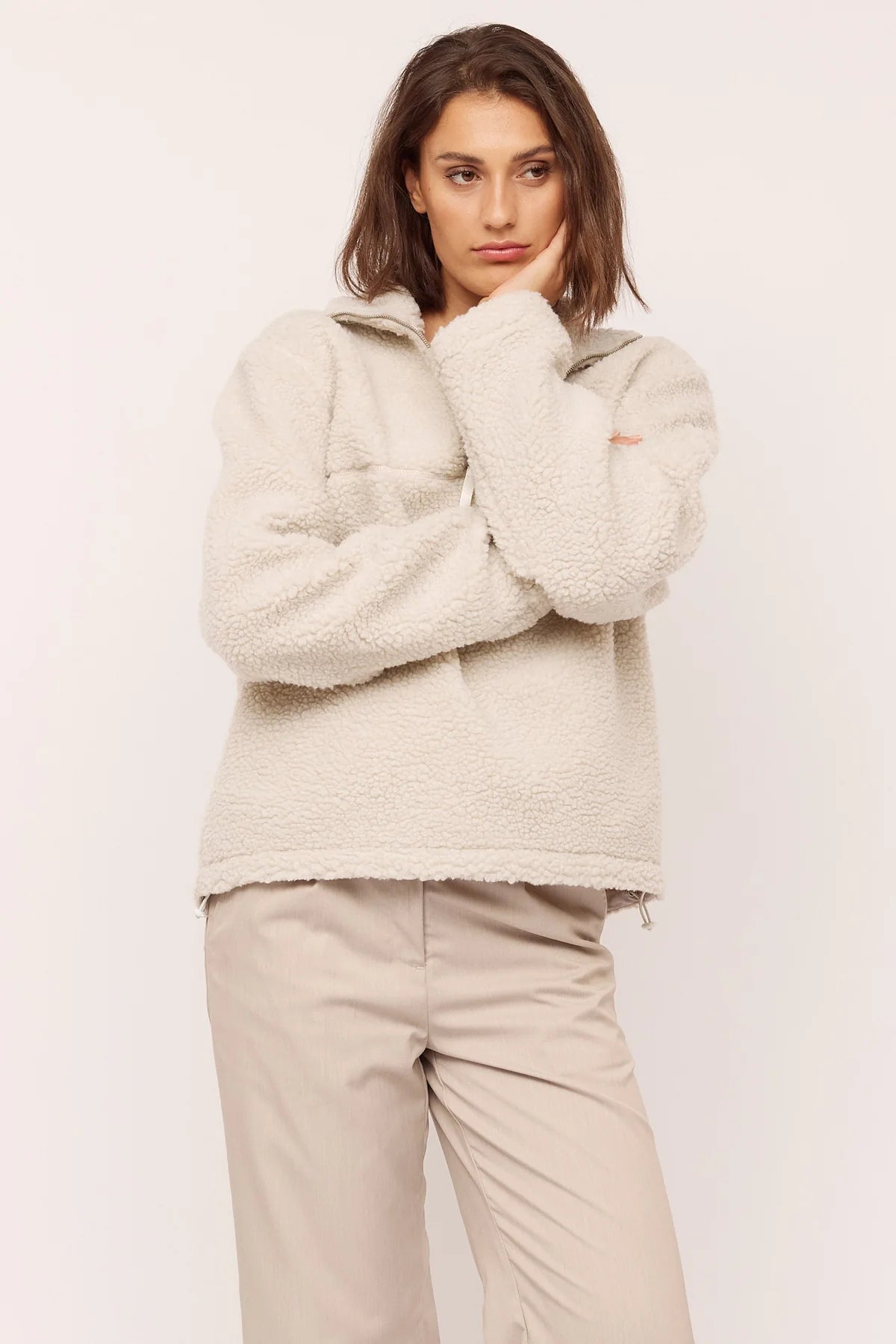 Elodie Zip Sweater Birch White