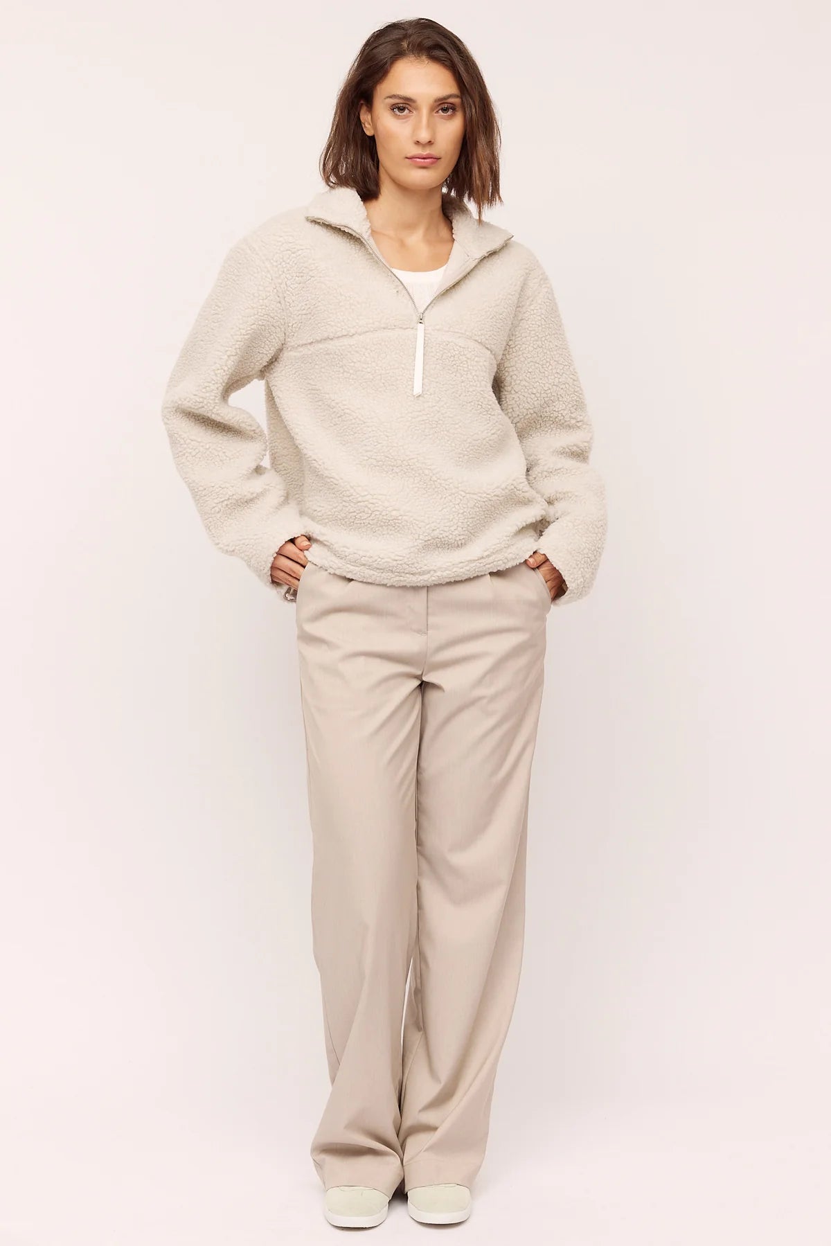 Elodie Zip Sweater Birch White