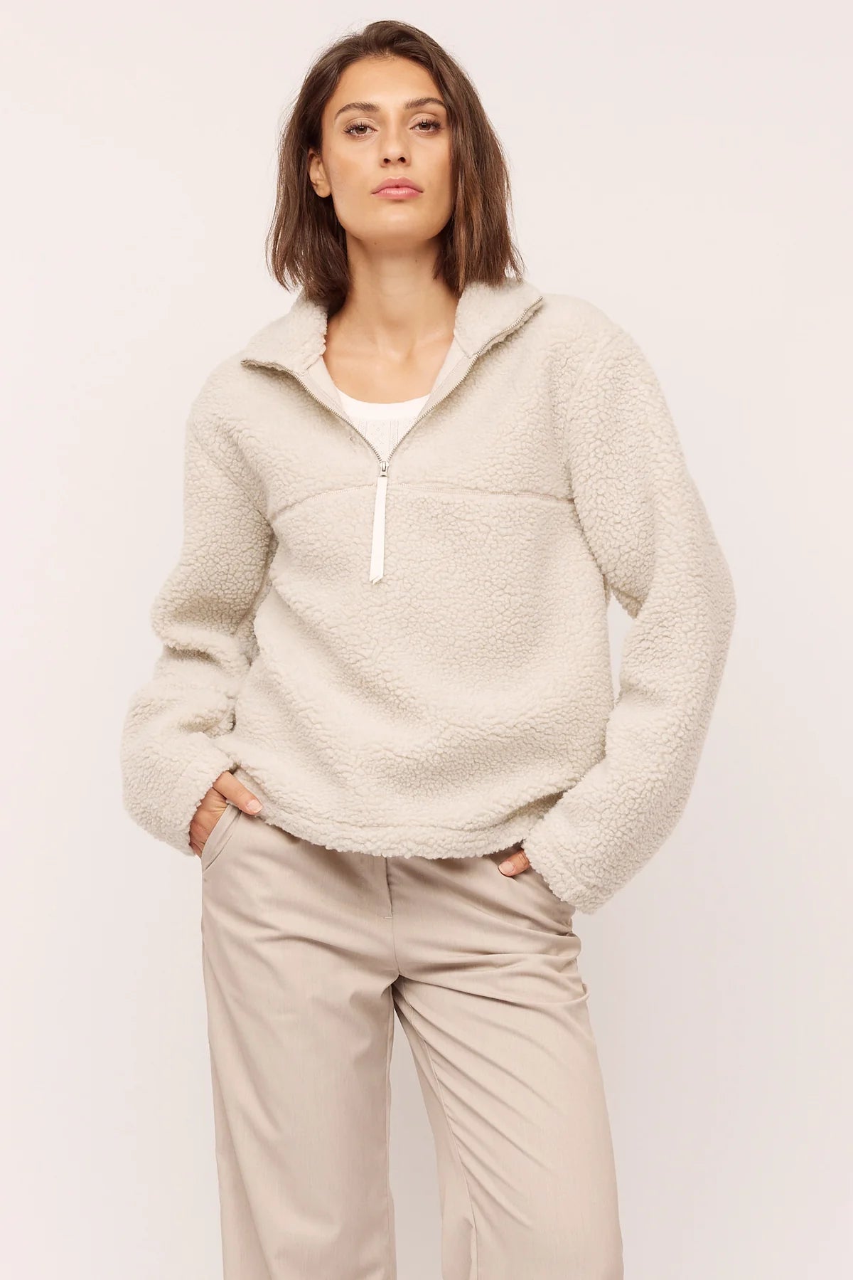 Elodie Zip Sweater Birch White