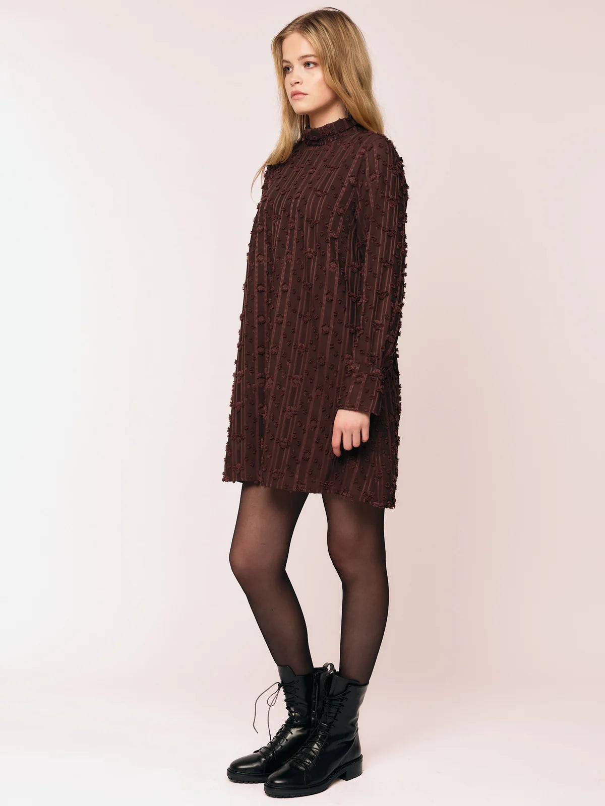 Julia Mock Neck Dress Deep Mahogny