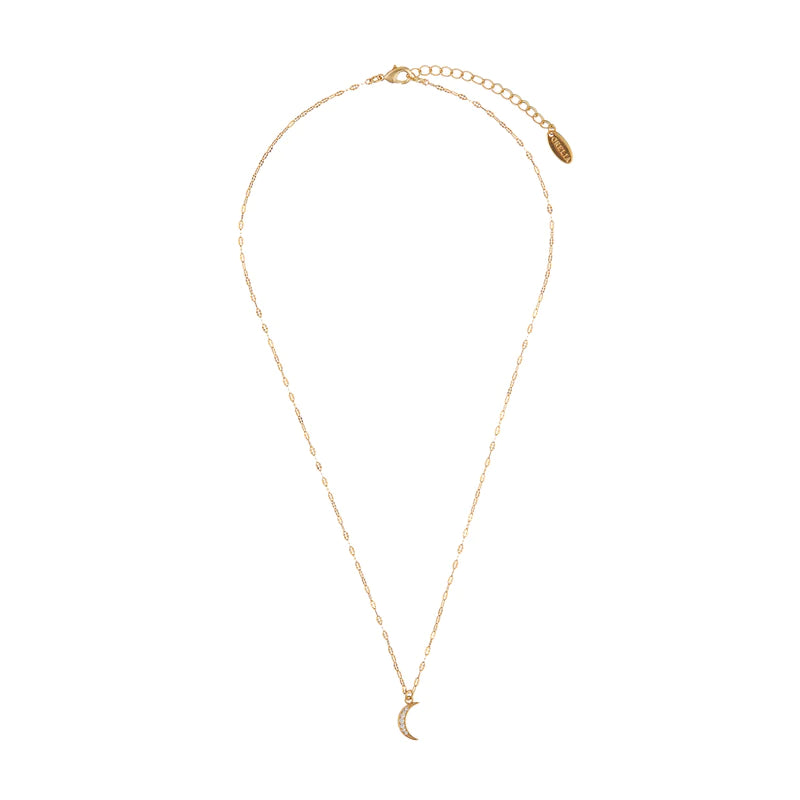 Pave Moon Charm Necklace Gold