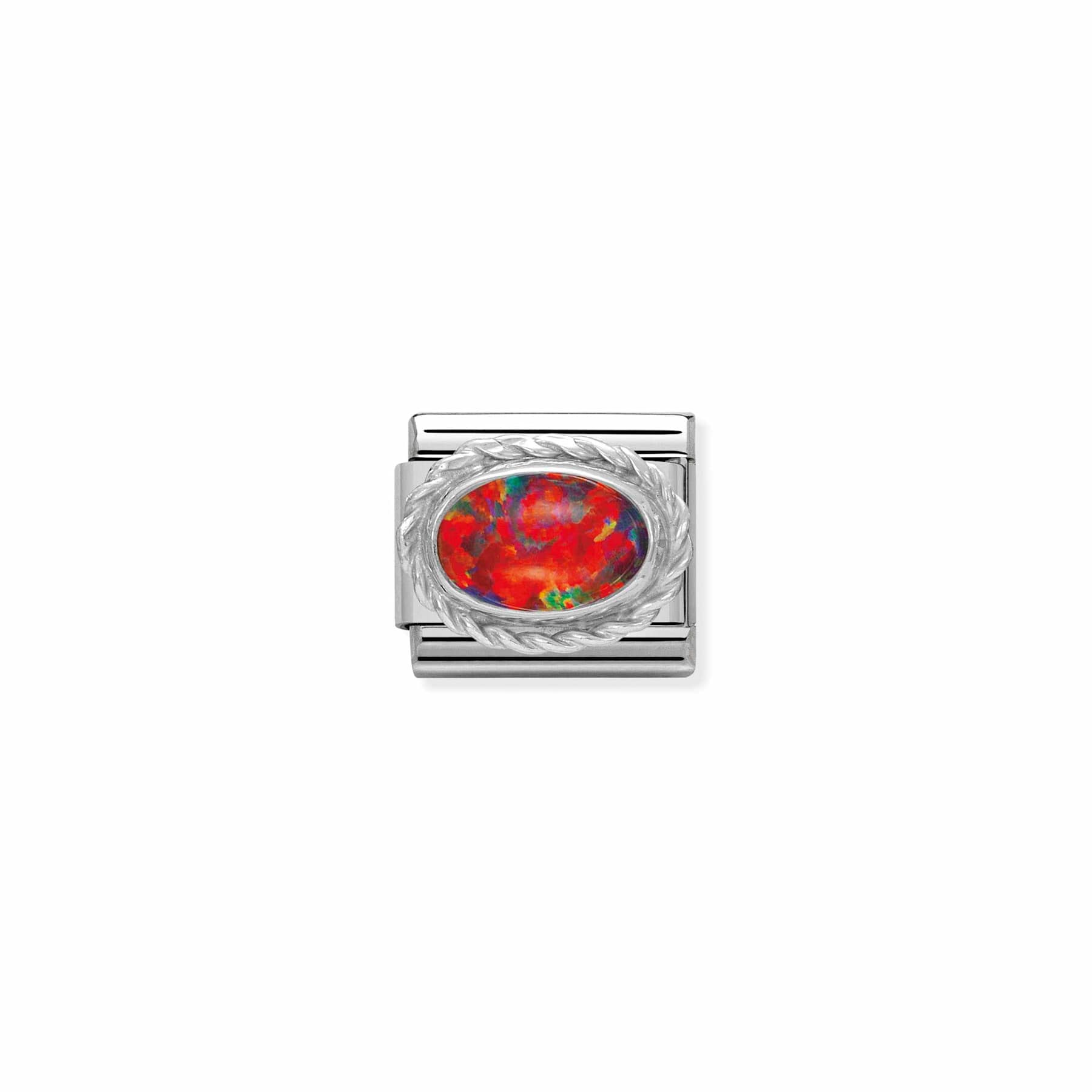 Silver Twisted Oval Red Opal