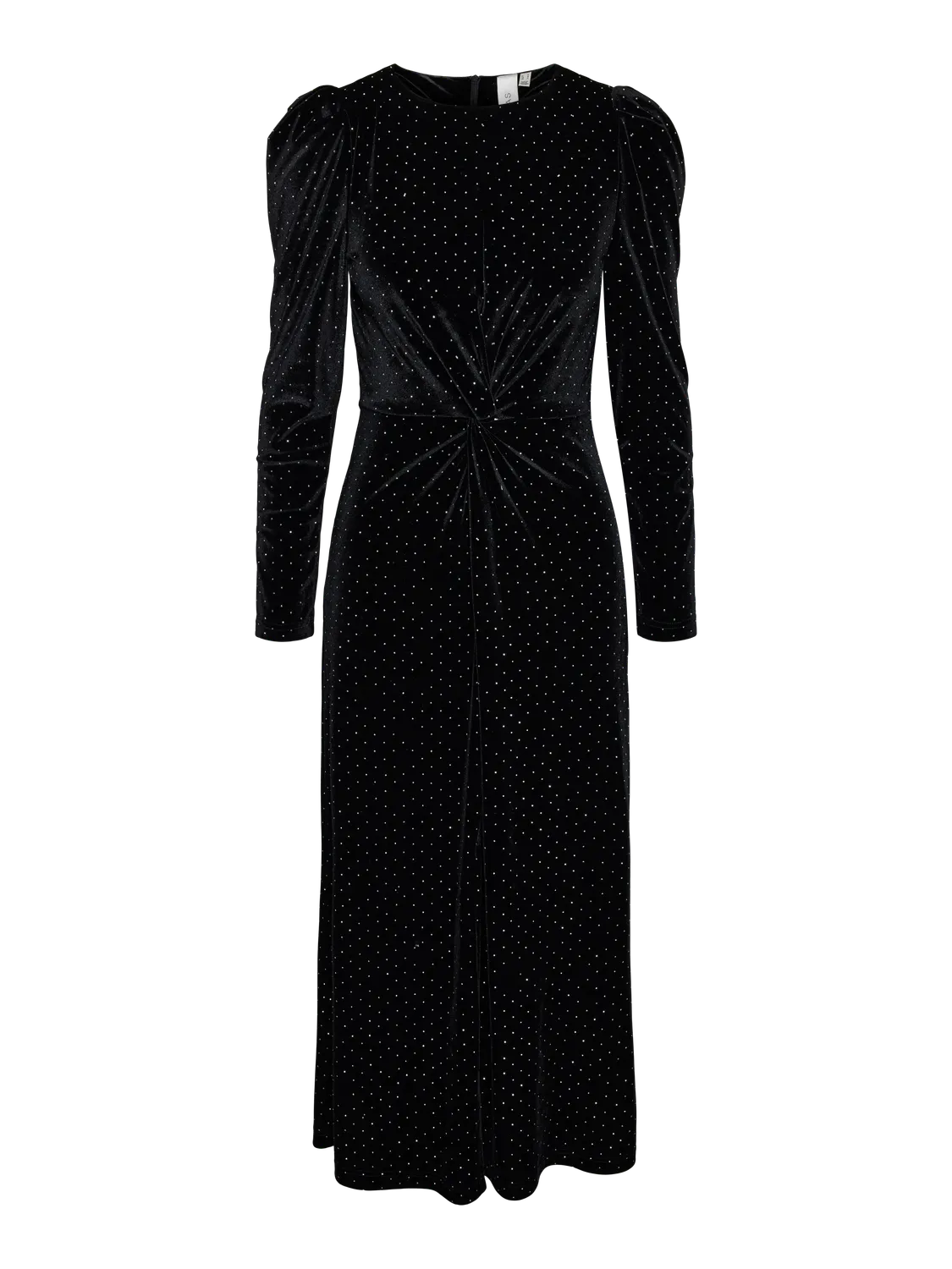 YASHELLA Velour Midi Dress Black Rhinestone