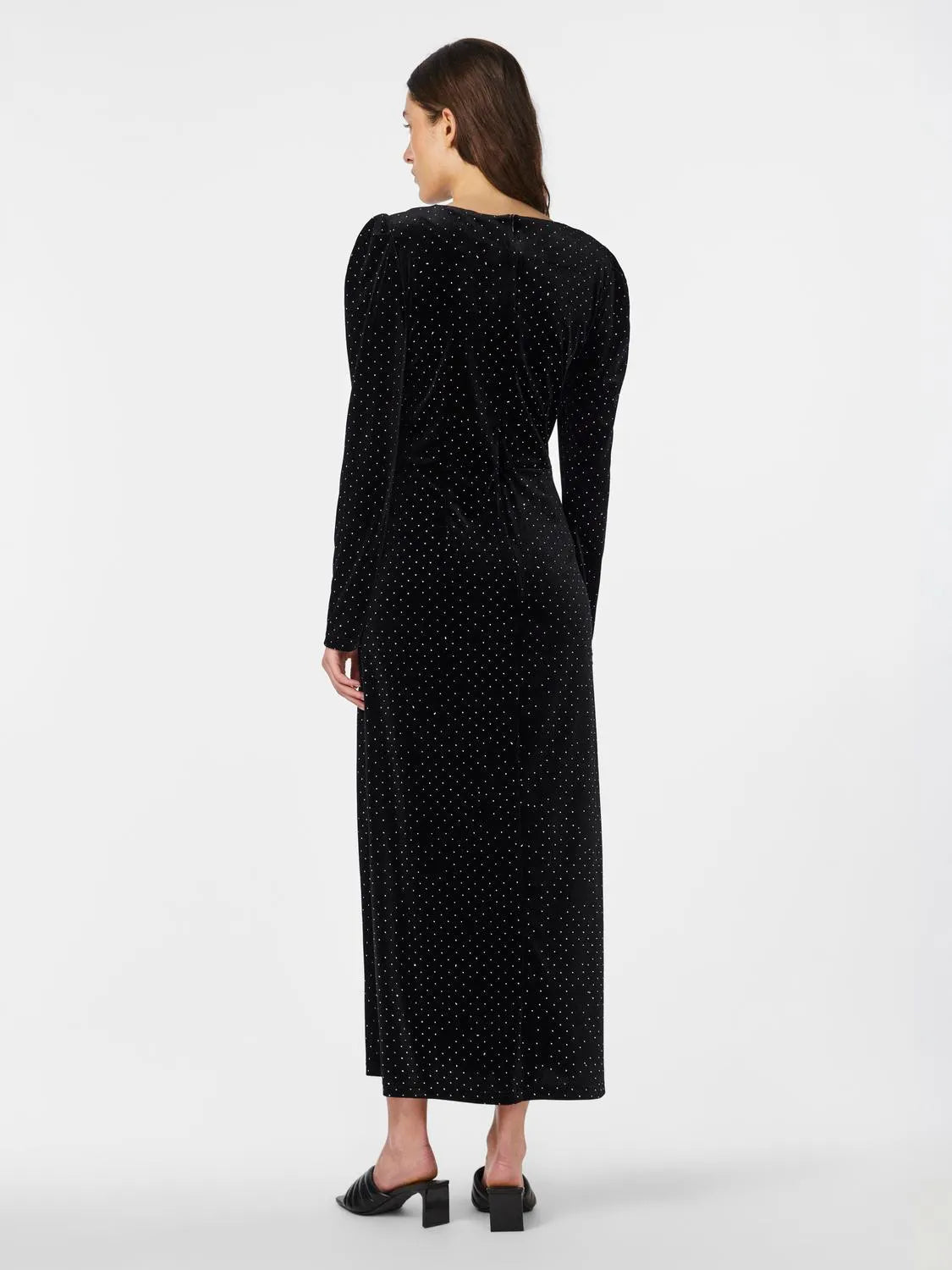 YASHELLA Velour Midi Dress Black Rhinestone