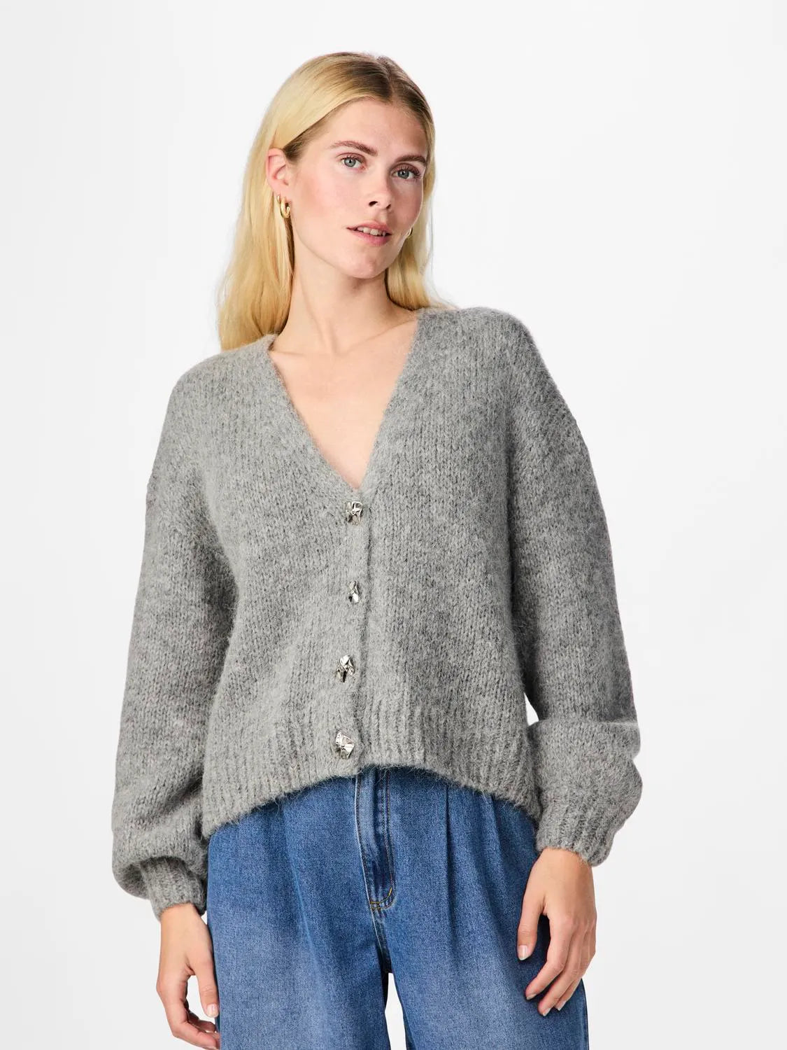 YASVIGGA Knit Cardigan Medium Grey Melange