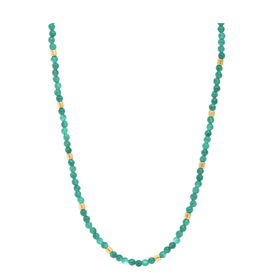 Emerald & Metal Bead Collar Necklace