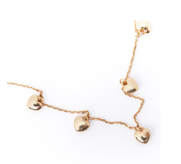 Puffed Multi Drop Gold Hearts Necklace
